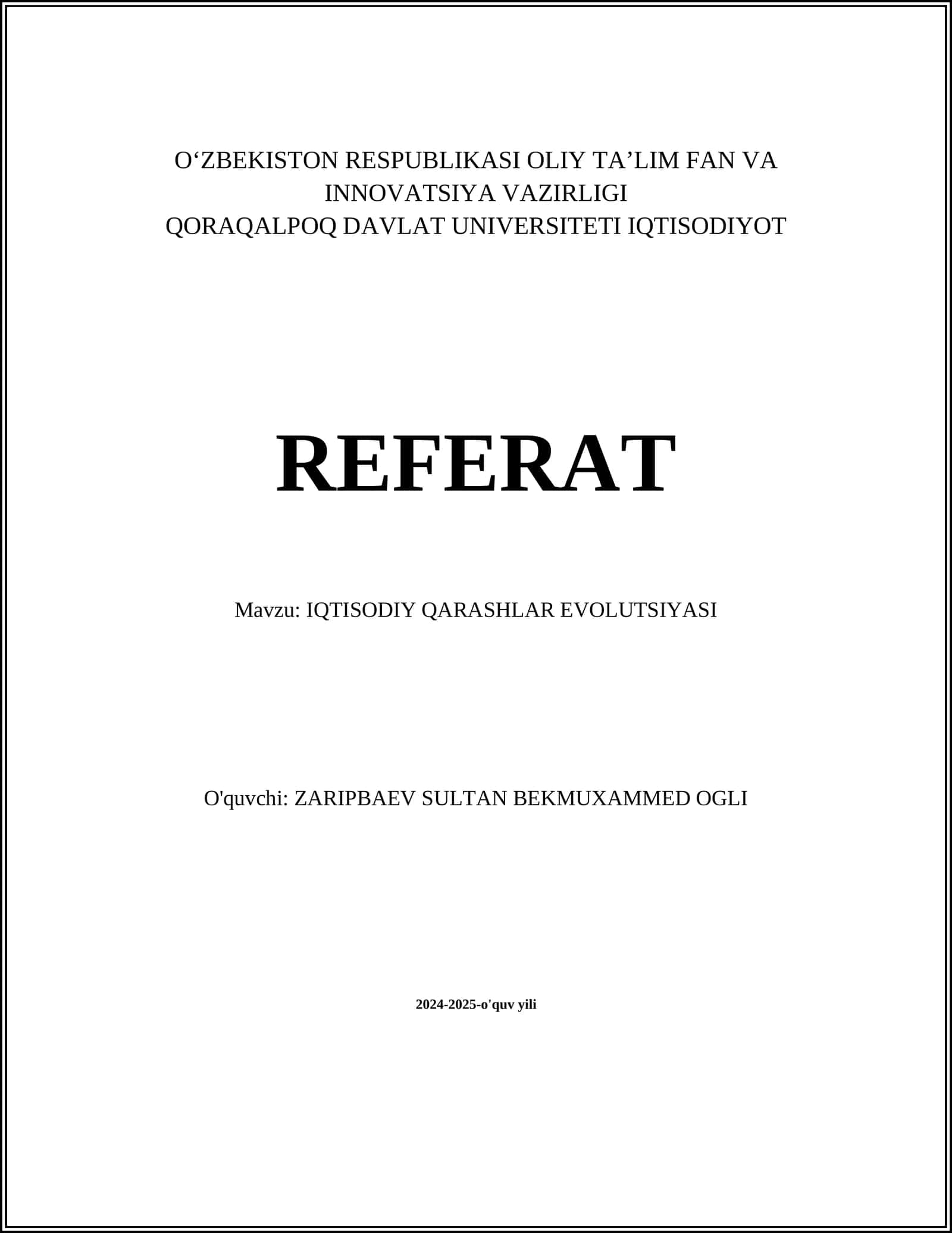 IQTISODIY QARASHLAR EVOLUTSIYASI