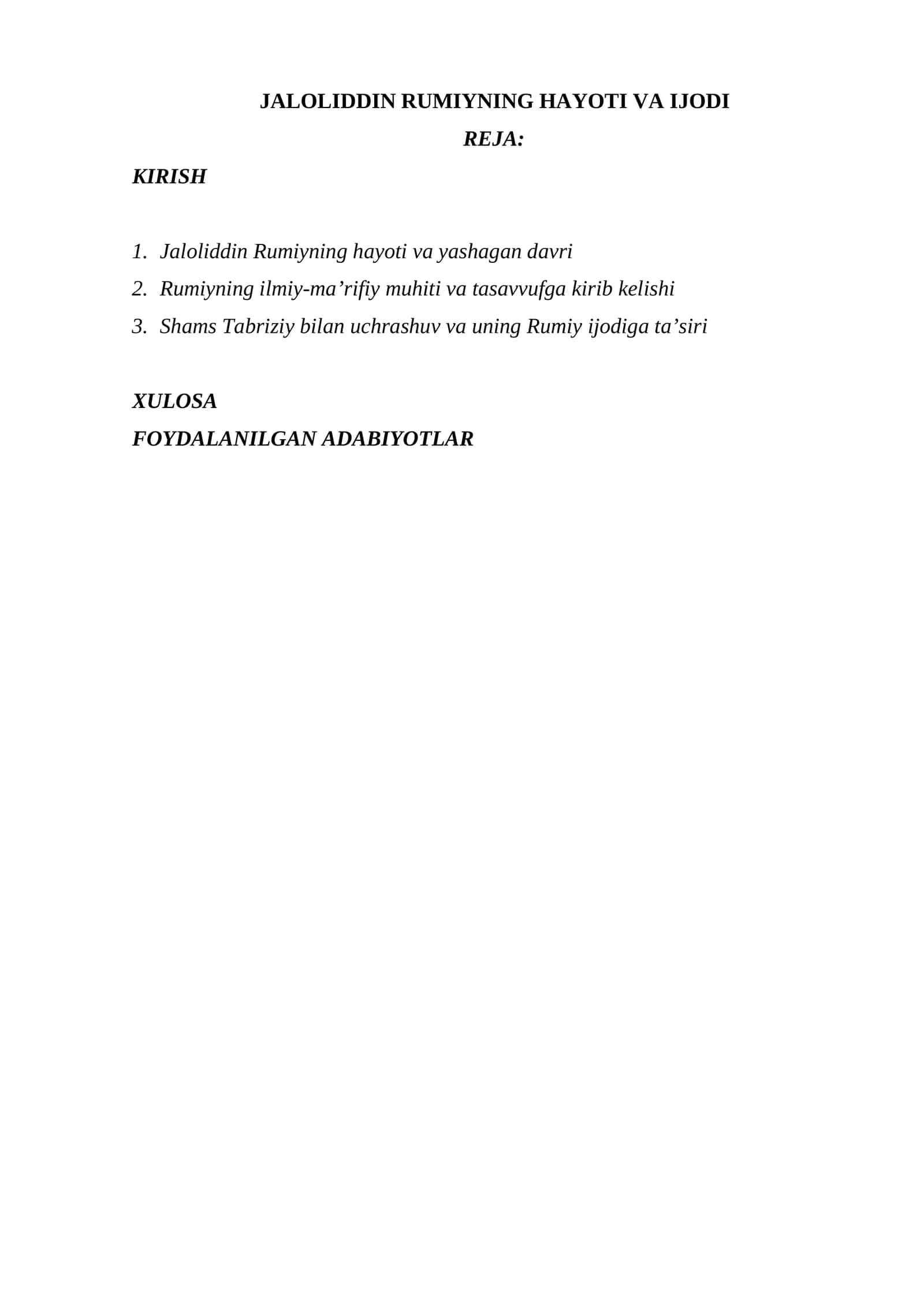 JALOLIDDIN RUMIYNING HAYOTI VA IJODI