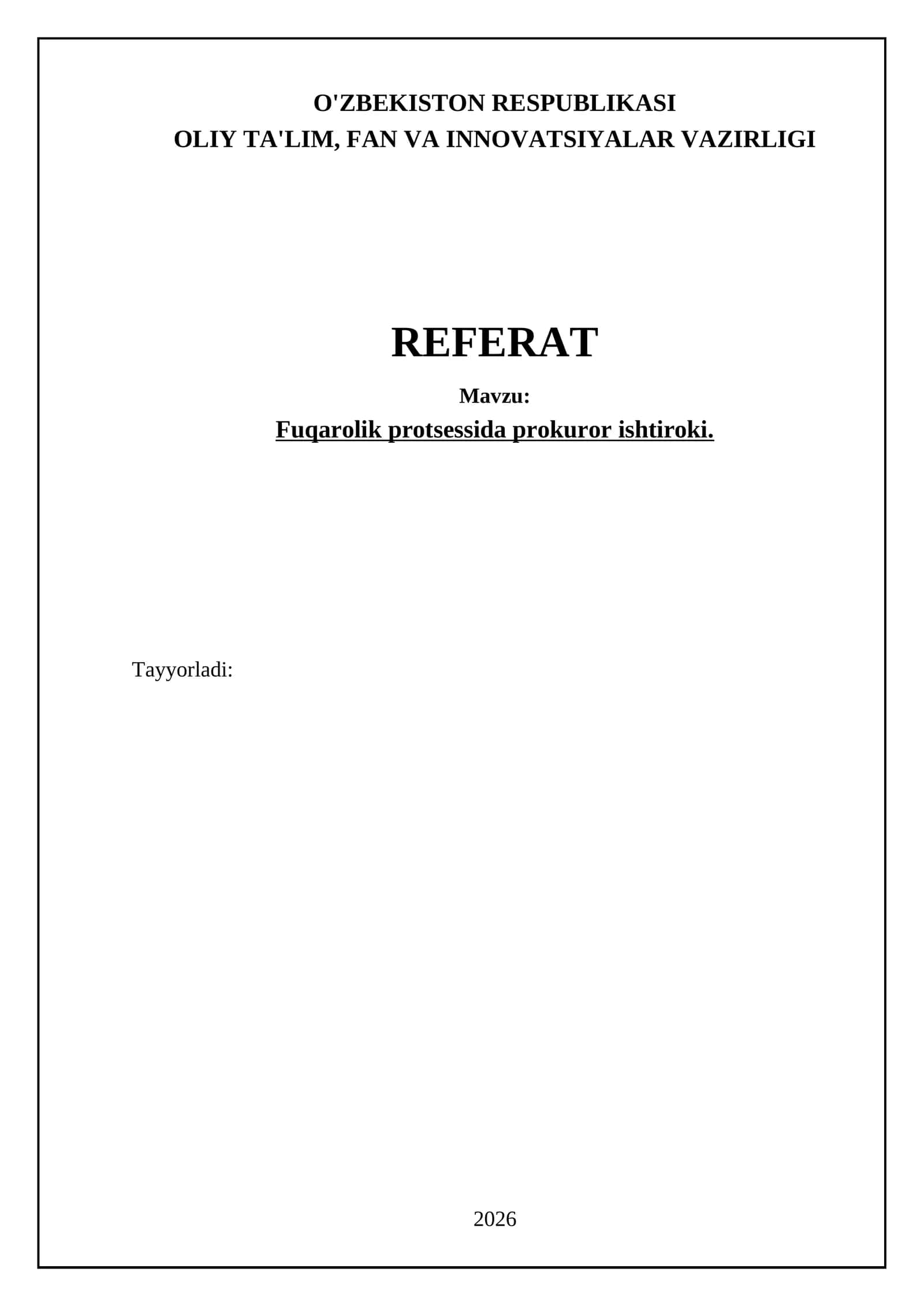 Fuqarolik protsessida prokuror ishtiroki