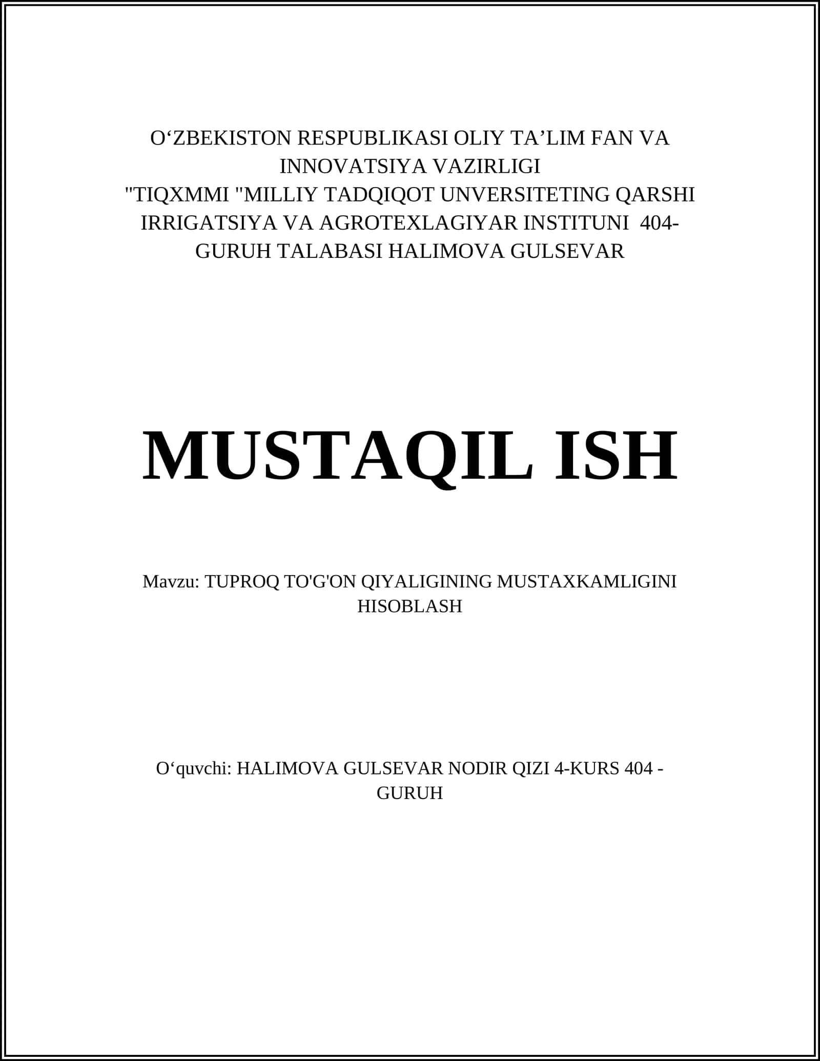 Tayanch tuproq fizik-mexanik xususiyatlari
