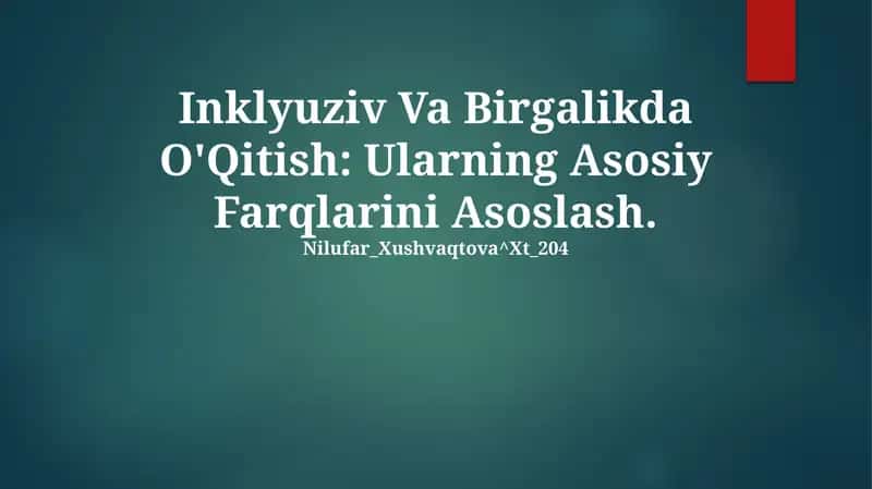 Inklyuziv Va Birgalikda O'Qitish