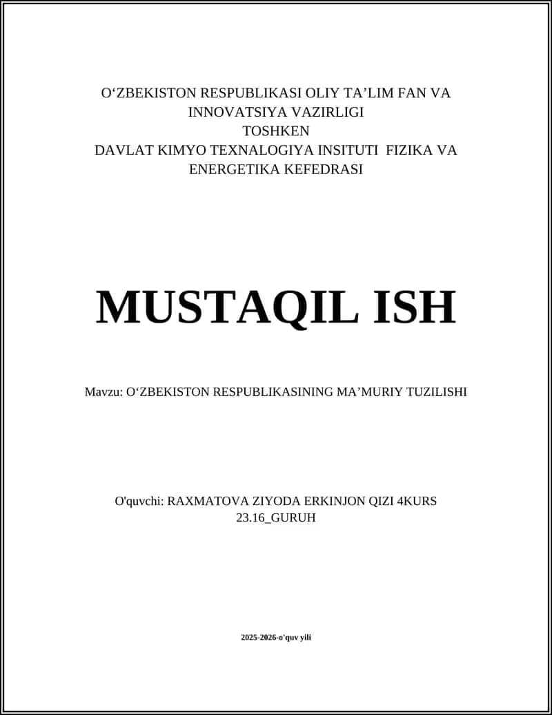 O'ZBEKISTON RESPUBLIKASINING MA’MURIY TUZILISHI
