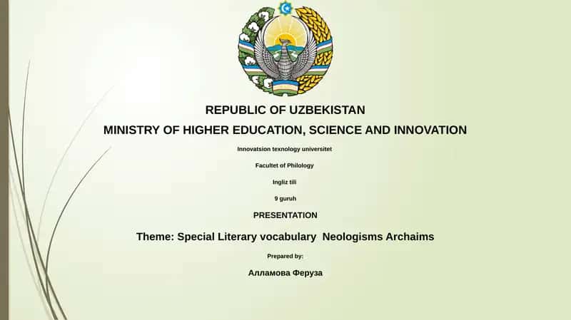 Special Literary vocabulary Neologisms Archaims