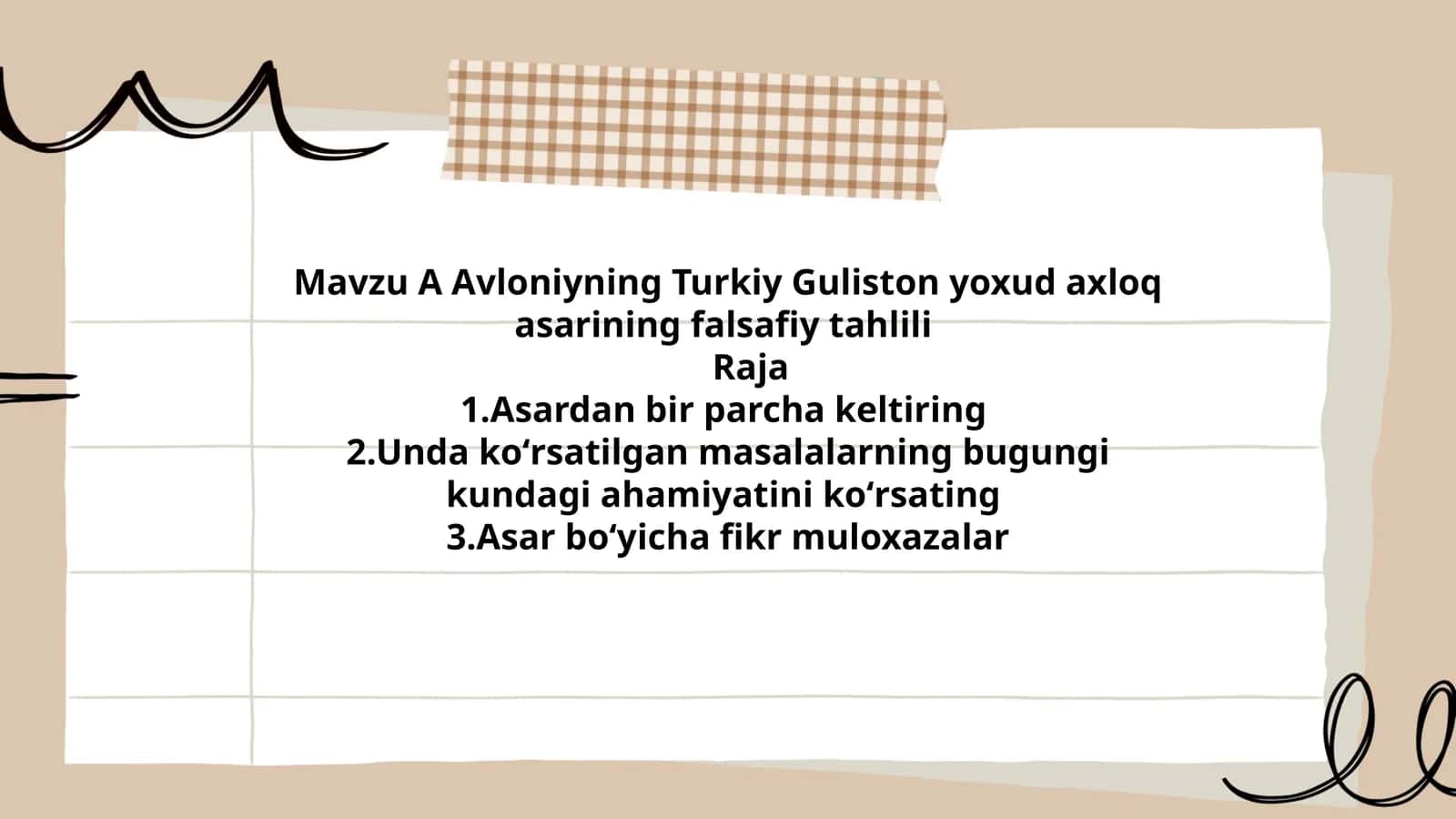 Avloniyning Turkiy Guliston yoxud axloq asarining falsafiy tahlili
