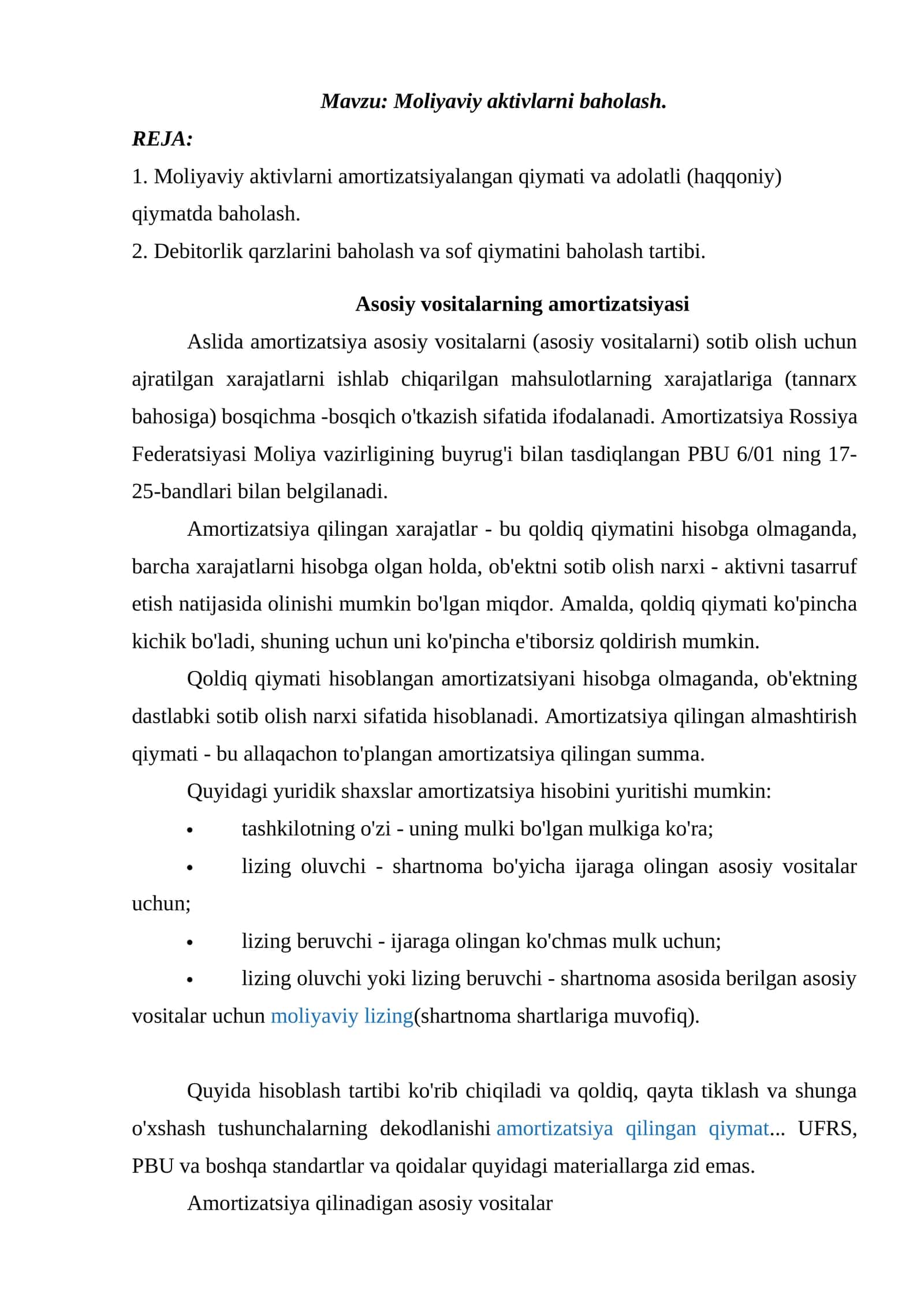 Moliyaviy aktivlarni baholash