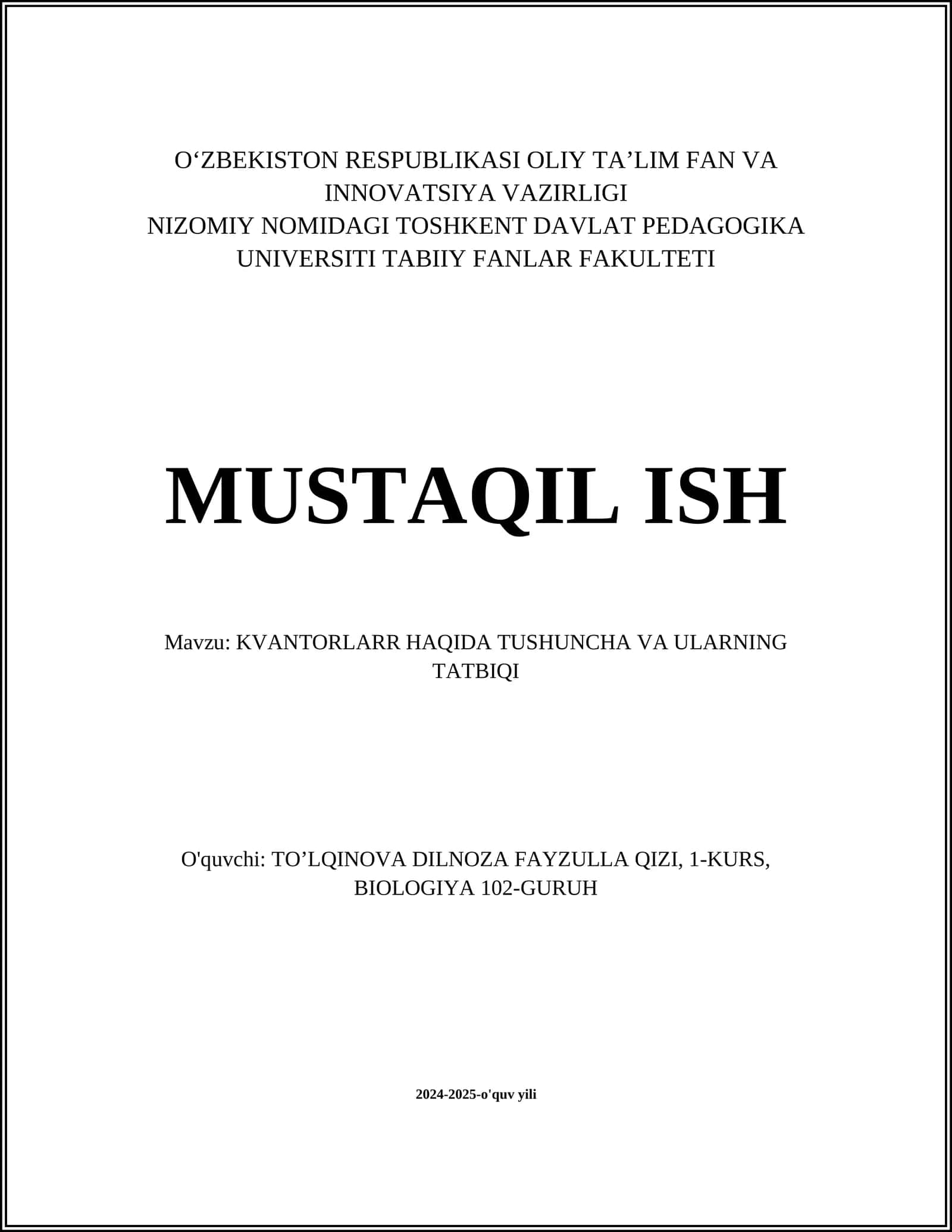 KVANTORLARR HAQIDA TUSHUNCHA VA ULARNING TATBIQI