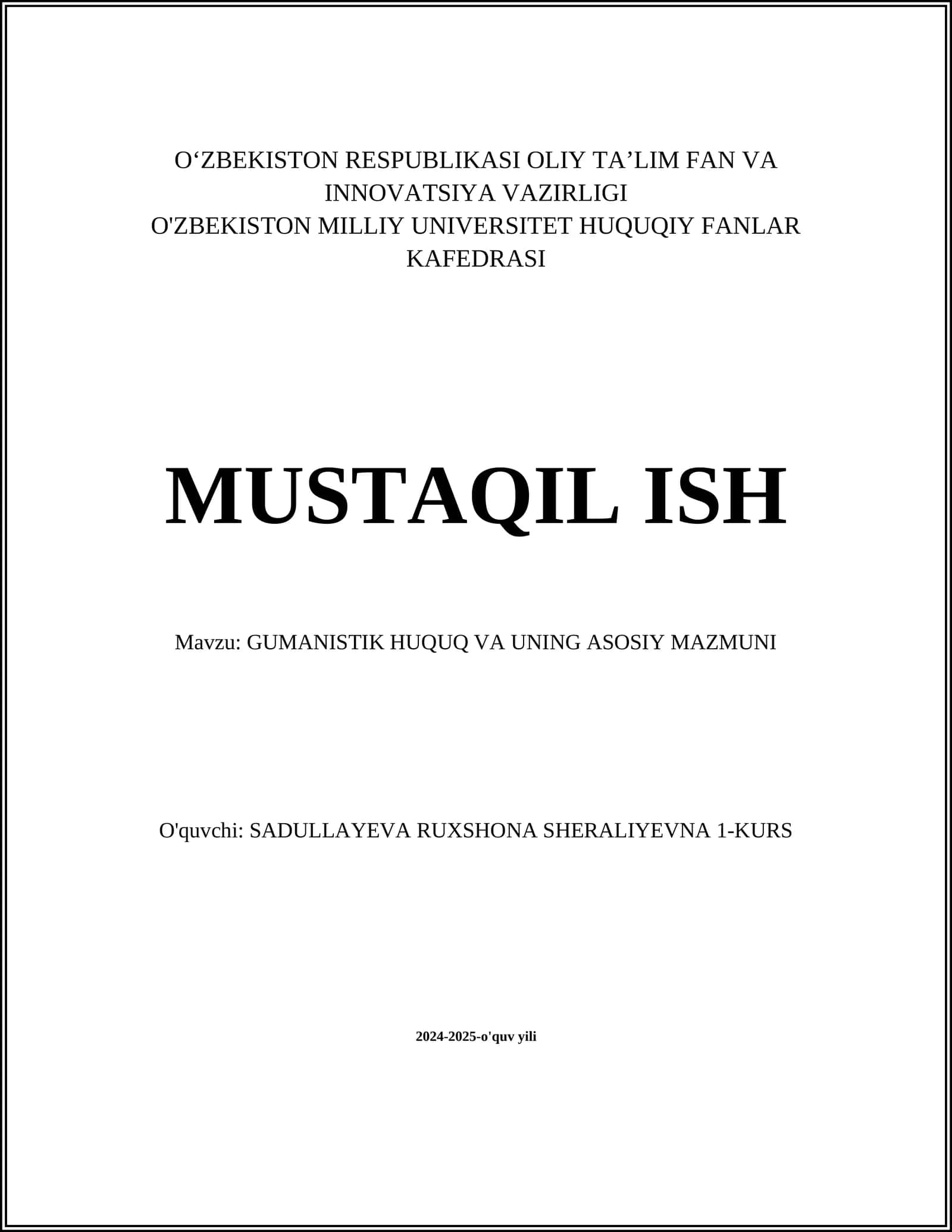 GUMANISTIK HUQUQ VA UNING ASOSIY MAZMUNI