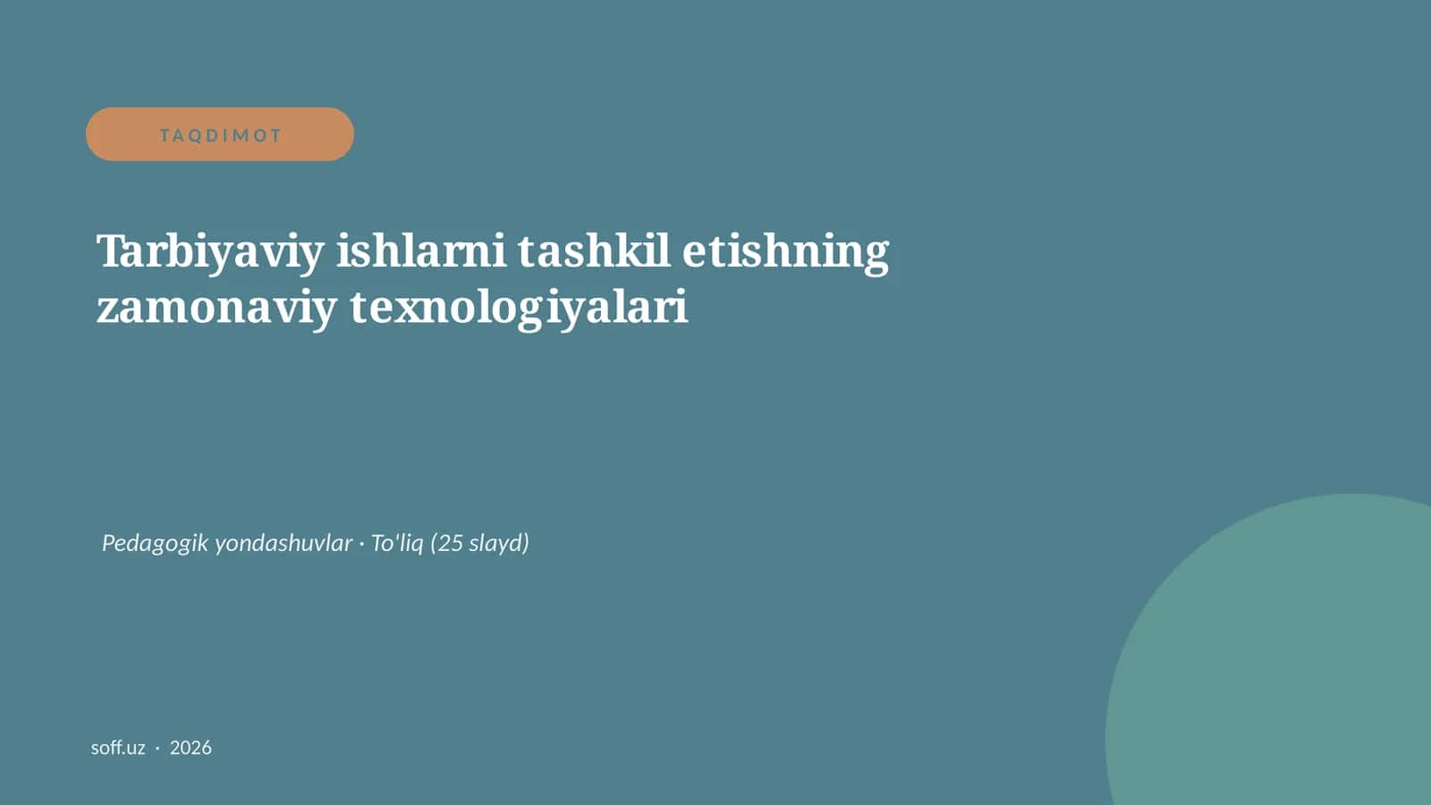 Tarbiyaviy ishlarni tashkil etishning zamonaviy texnologiyalari