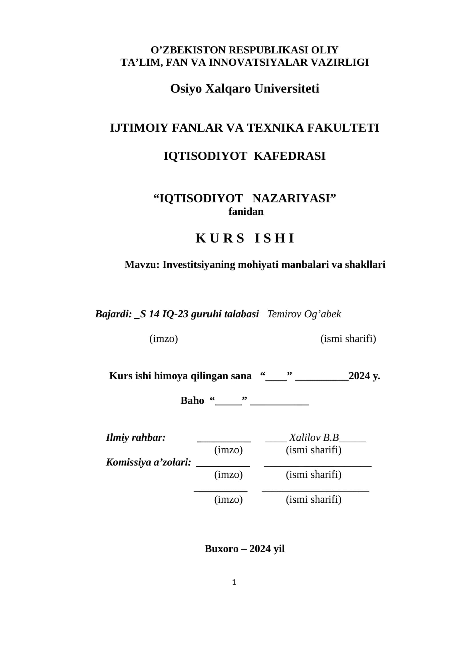 Investitsiyaning mohiyati, manbalari va shakllari
