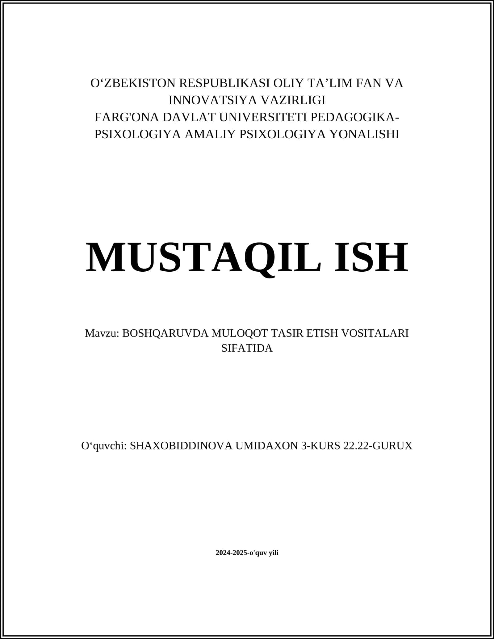 BOSHQARUVDA MULOQOT TASIR ETISH VOSITALARI SIFATIDA