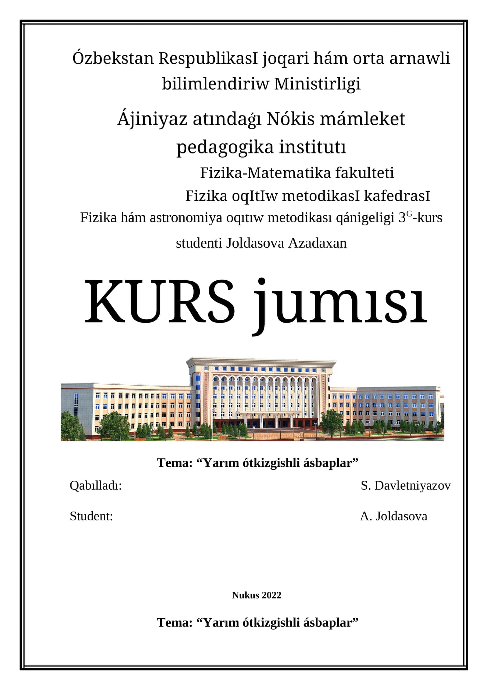 Fizika hám astronomiya oqıtıw metodikası 3G-kurs