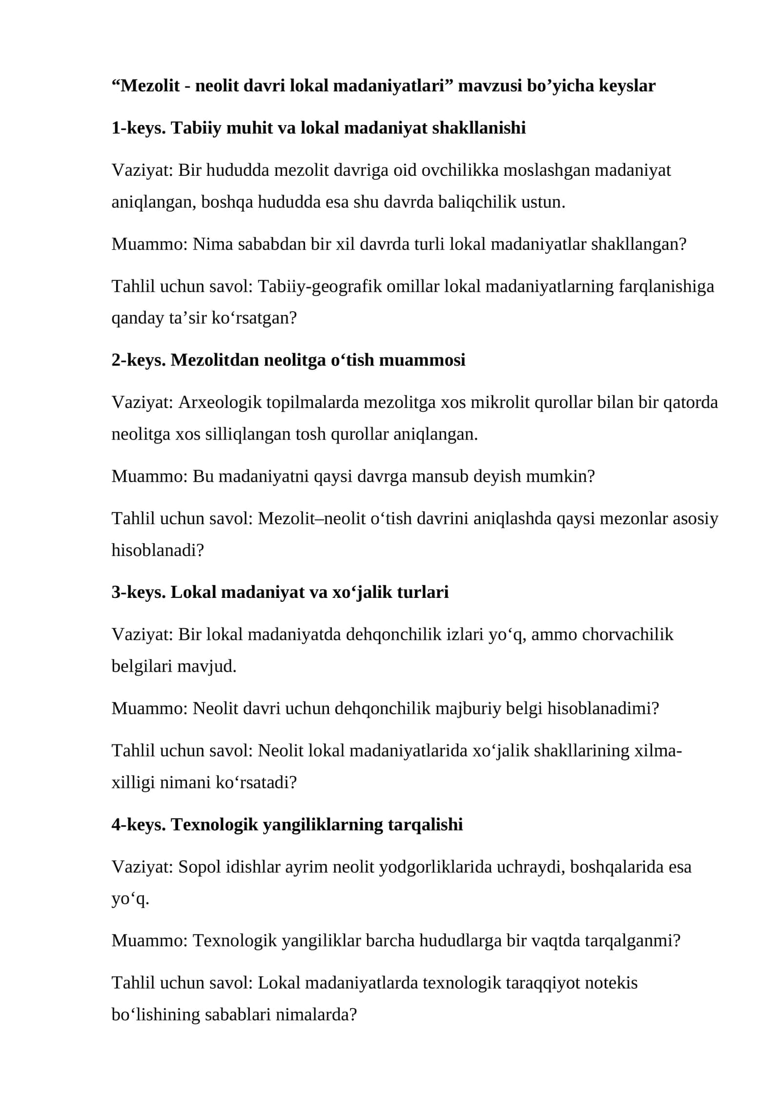 Mezolit - neolit davri lokal madaniyatlari