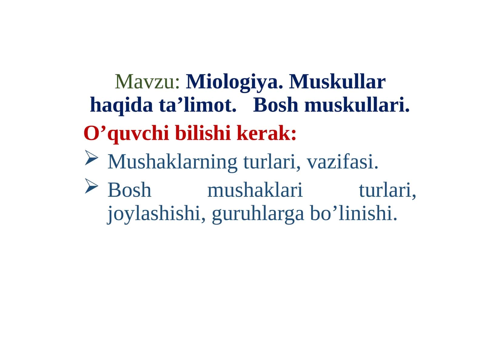 Miologiya.Muskullar haqida ta’limot