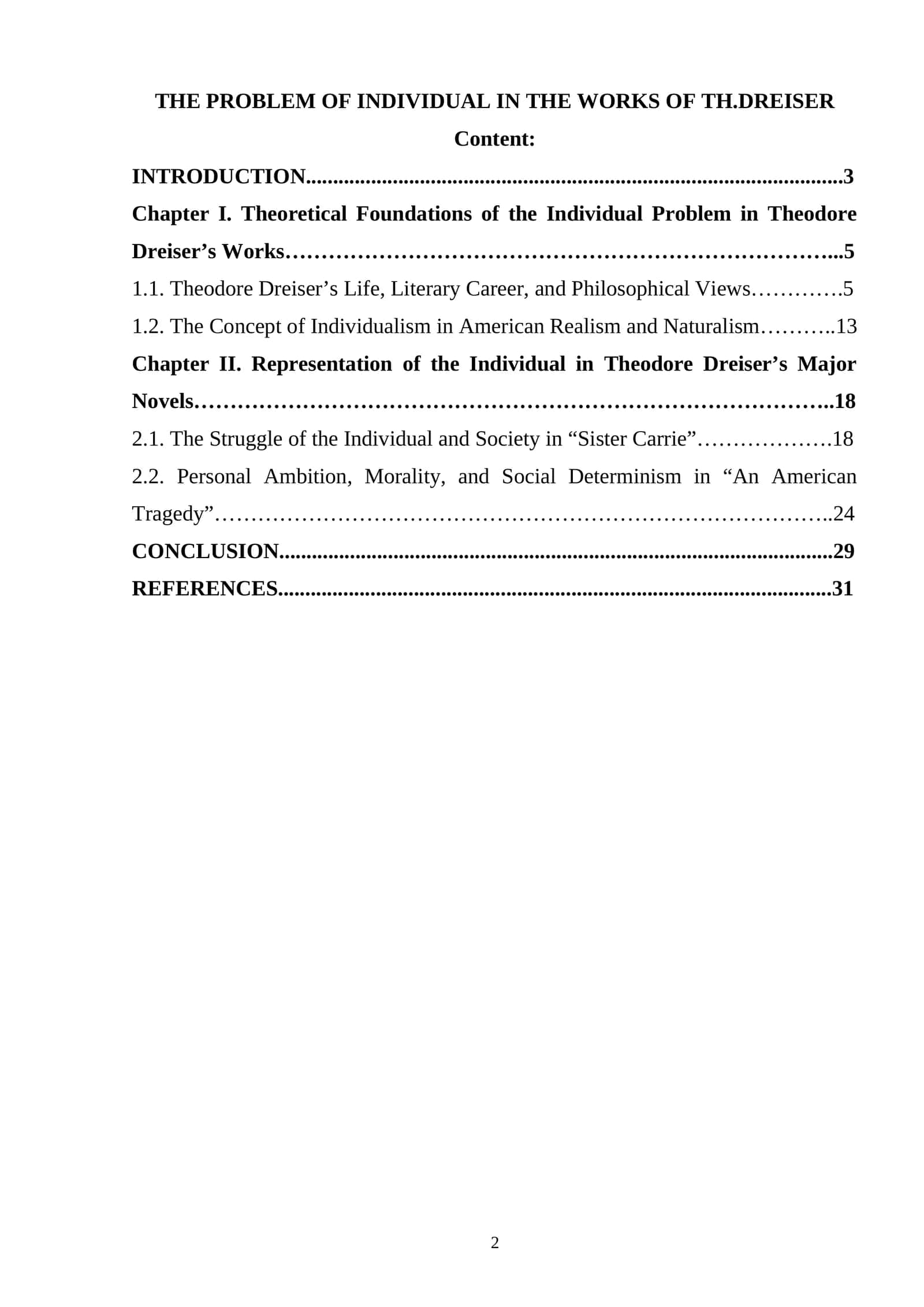 The problem of individual in the works of Th.Dreiser