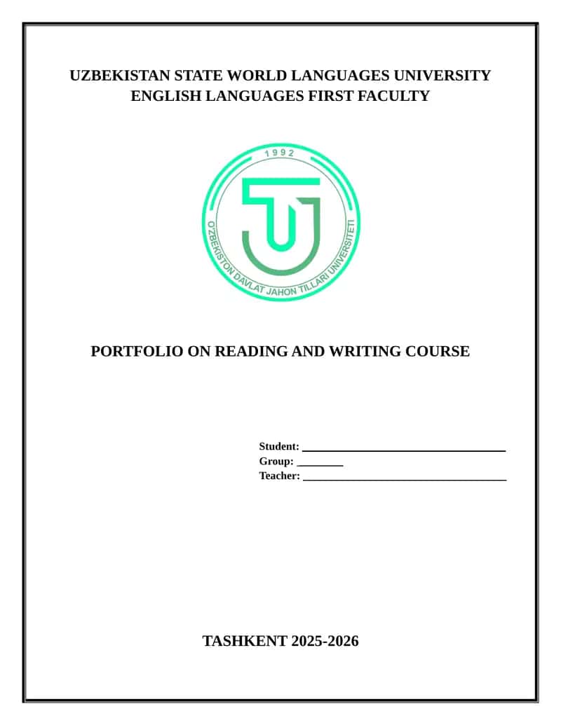 PORTFOLIO ON READING AND WRITING COURSE