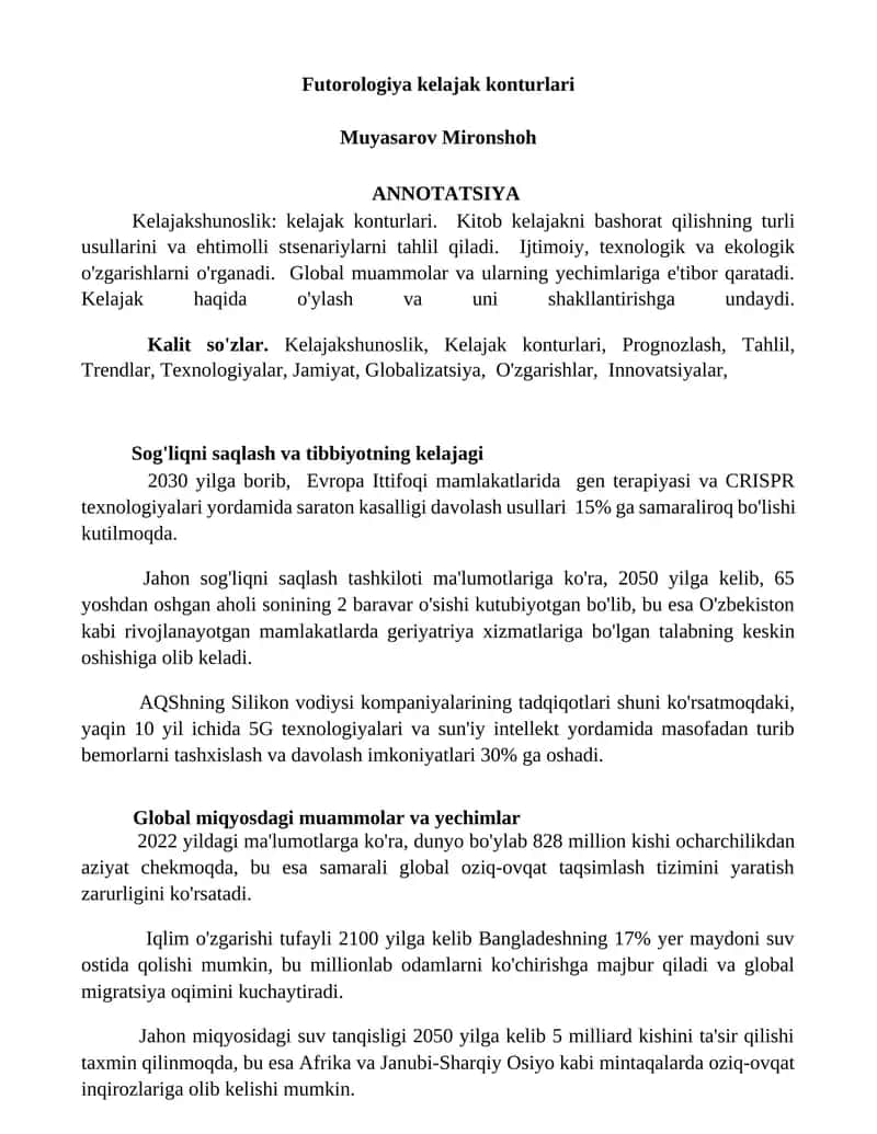 Futorologiya kelajak konturlari