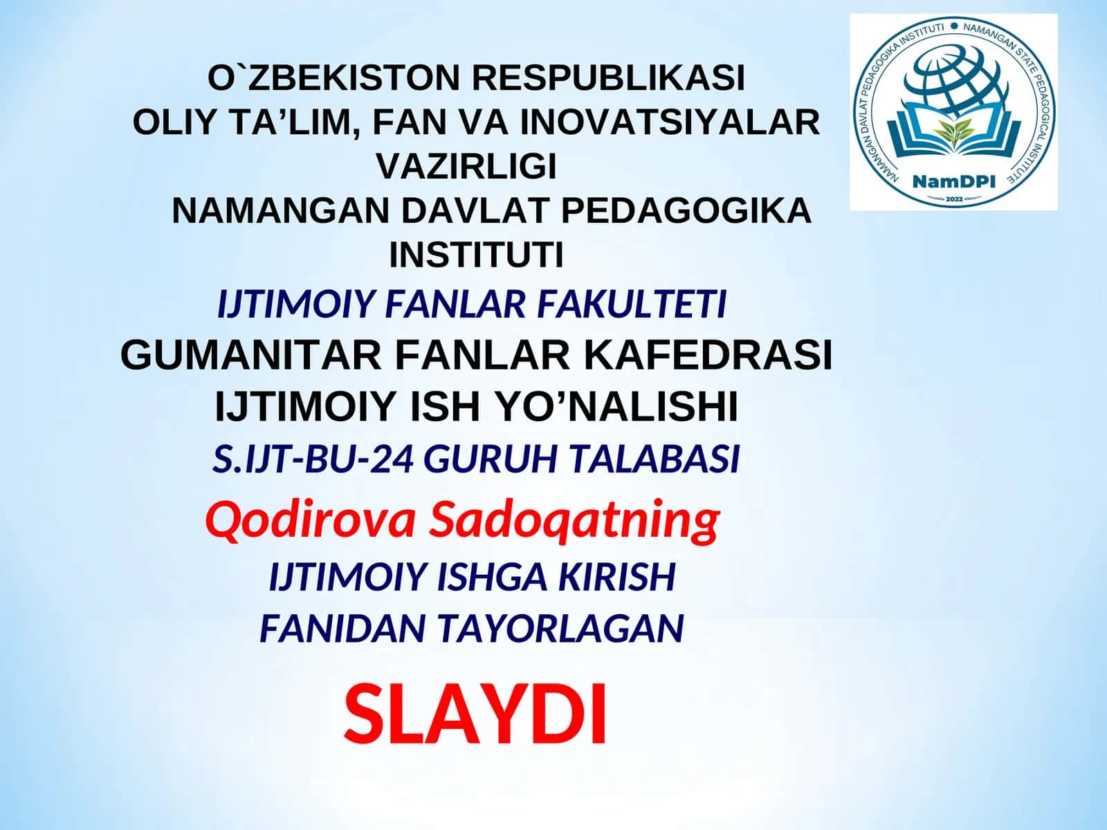 Slayd "Ijtimoiy siyosat" tushunchasi