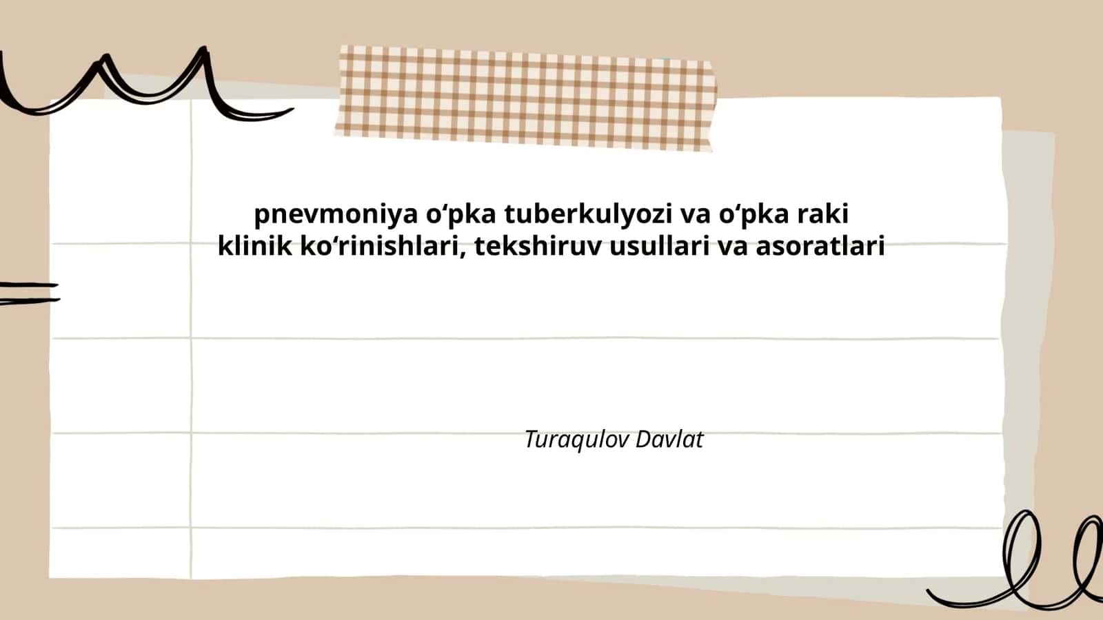 Pnevmoniya o‘pka tuberkulyozi va o‘pka raki klinik ko‘rinishlari, tekshiruv usullari va asoratlari