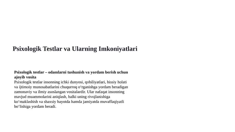 Psixologik Testlar va Ularning Imkoniyatlari