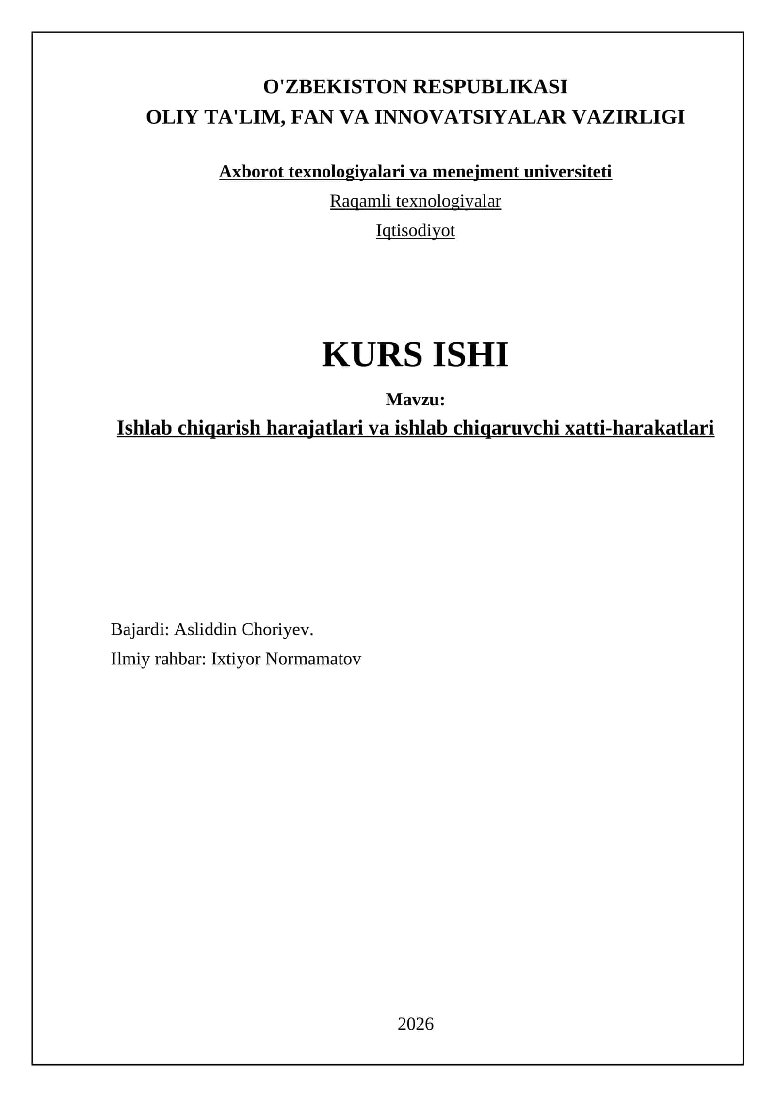 Ishlab chiqarish harajatlari va ishlab chiqaruvchi xatti-harakatlari
