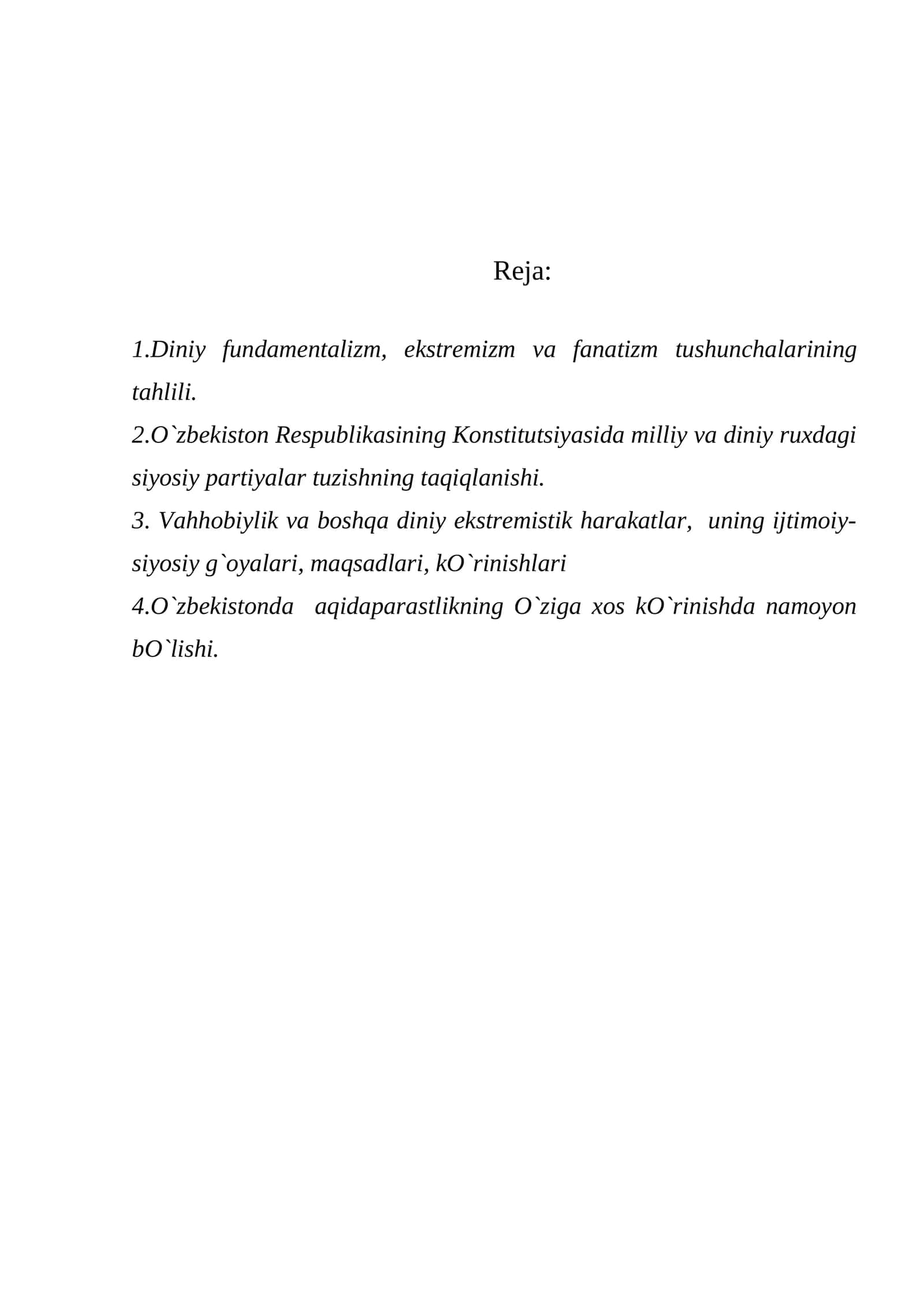 Diniy fundamentalizm, ekstremizm va fanatizm tushunchalarining tahlili