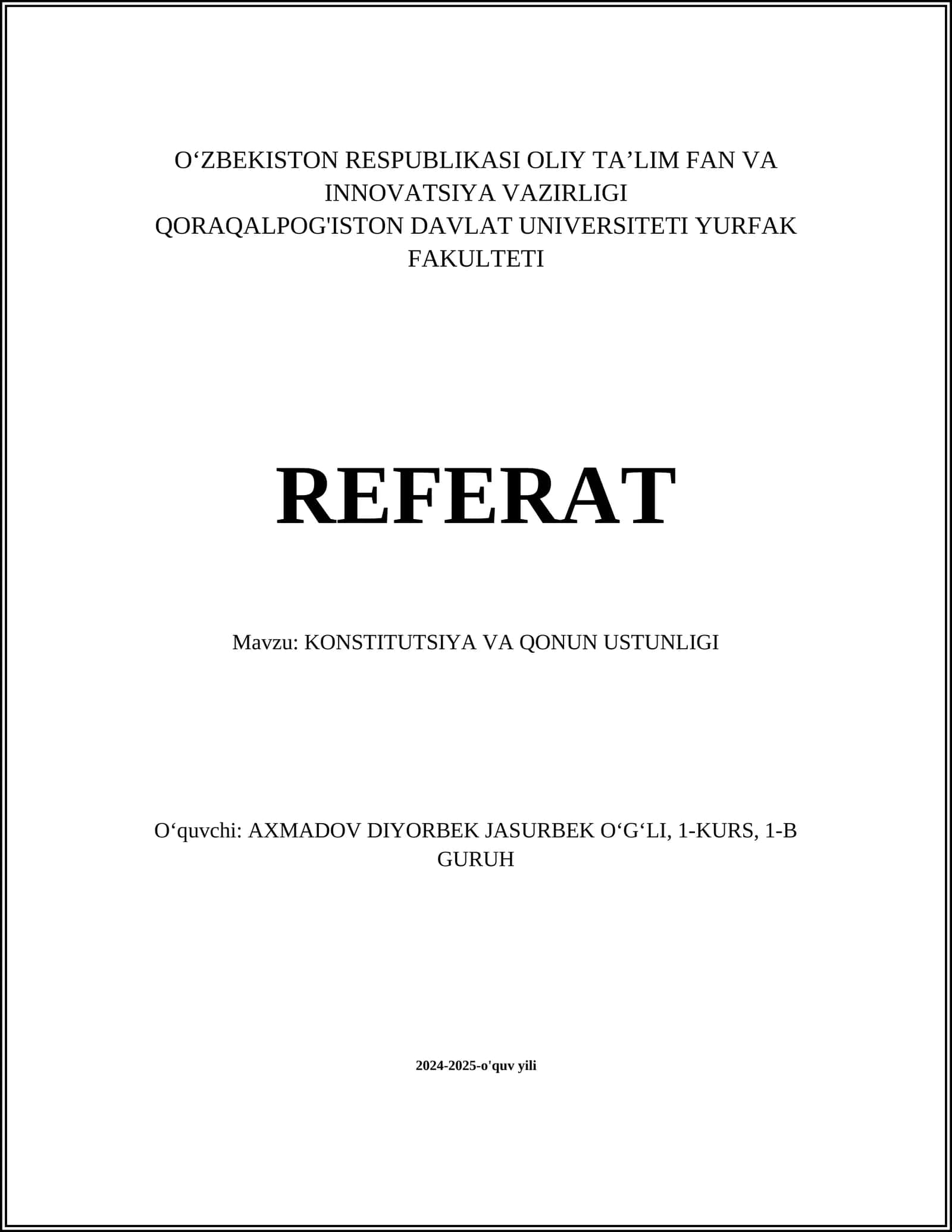 KONSTITUTSIYA VA QONUN USTUNLIGI