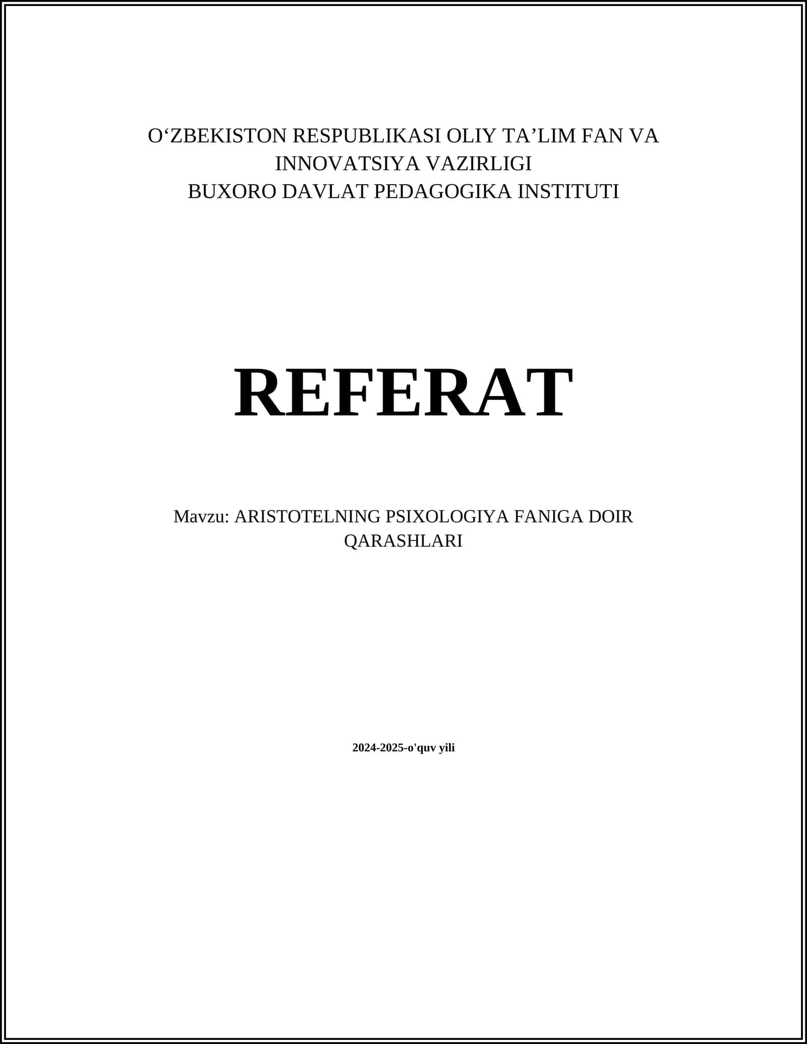 ARISTOTELNING PSIXOLOGIYA FANIGA DOIR QARASHLARI
