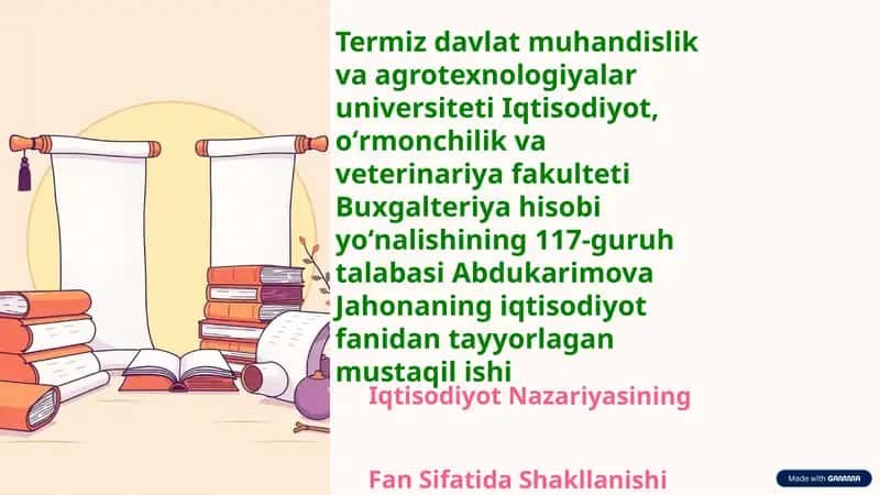 Iqtisodiyot Nazariyasining Fan Sifatida Shakllanishi