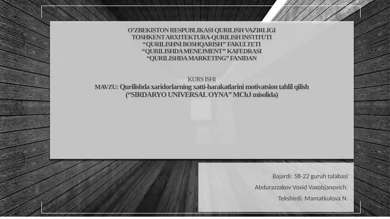 Qurilishdaxaridorlarningxatti-harakatlarinimotivatsiontahlilqilish