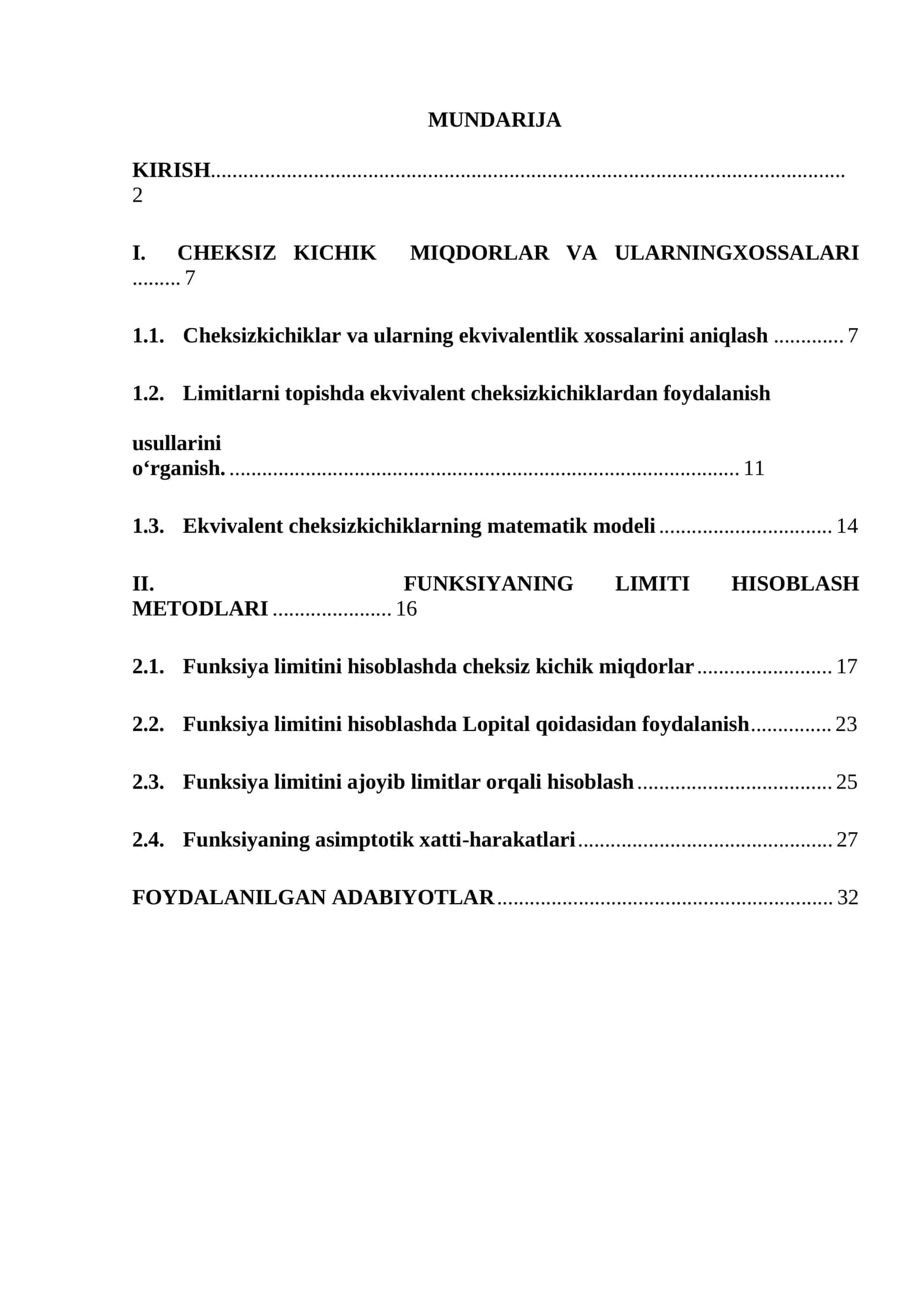 FUNKSIYANING LIMITI HISOBLASH METODLARI