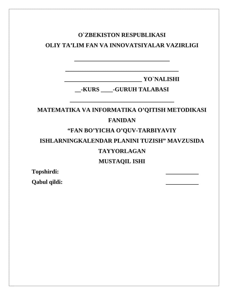 MATEMATIKA VA INFORMATIKA O’QITISH METODIKASI FANIDAN