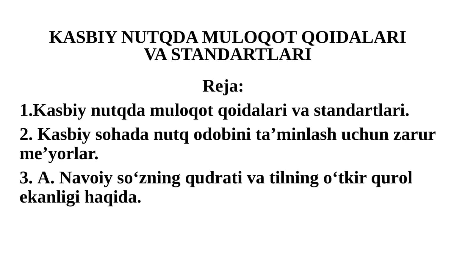 KASBIY NUTQDA MULOQOT QOIDALARI VA STANDARTLARI