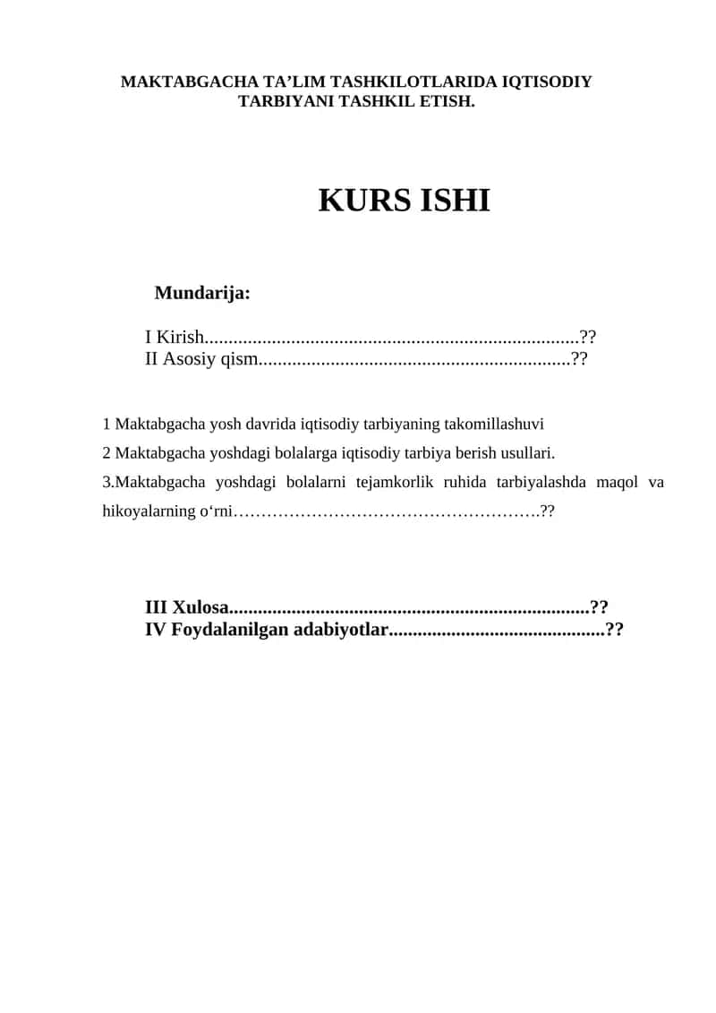 MAKTABGACHA TA’LIM TASHKILOTLARIDA IQTISODIY TARBIYANI TASHKIL ETISH