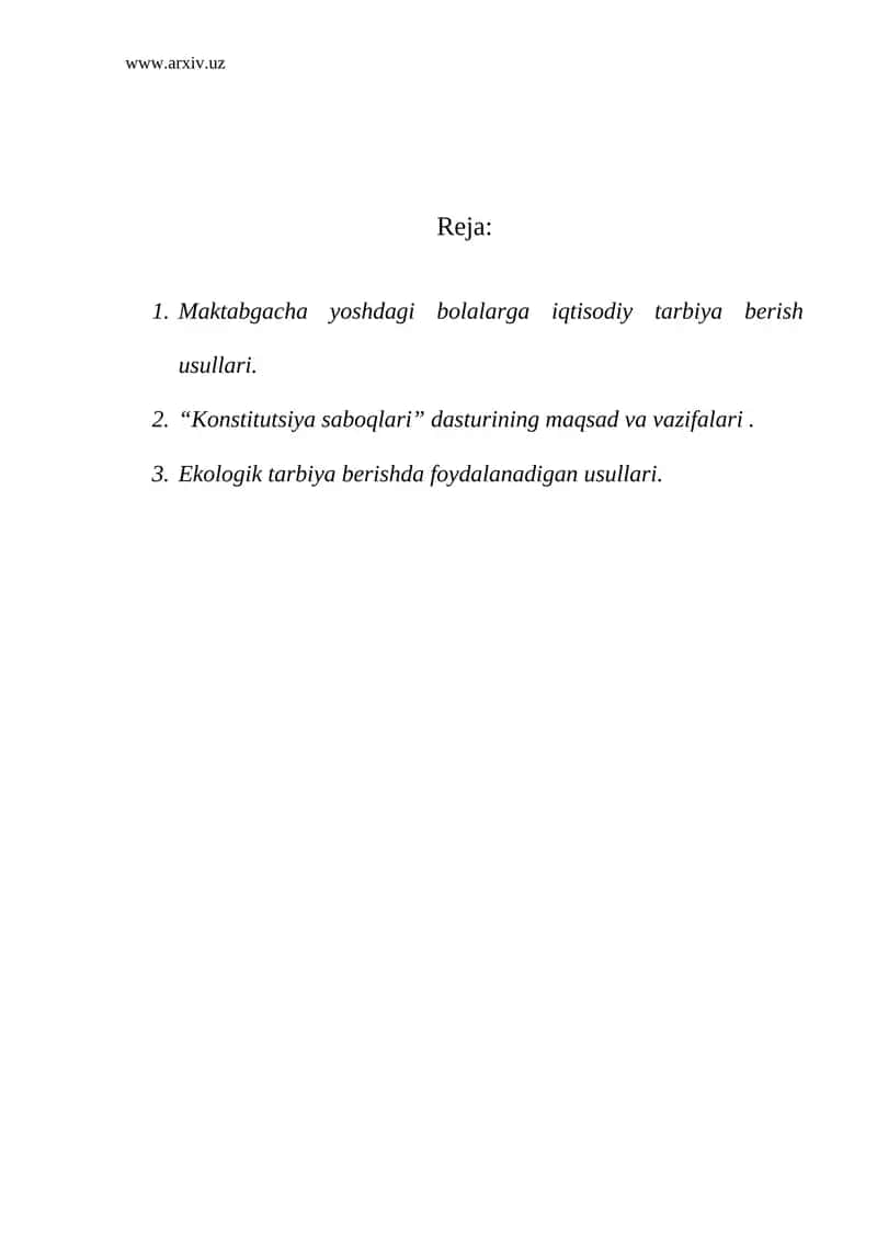 Maktabgacha yoshdagi bolalarga iqtisodiy tarbiya berish usullari