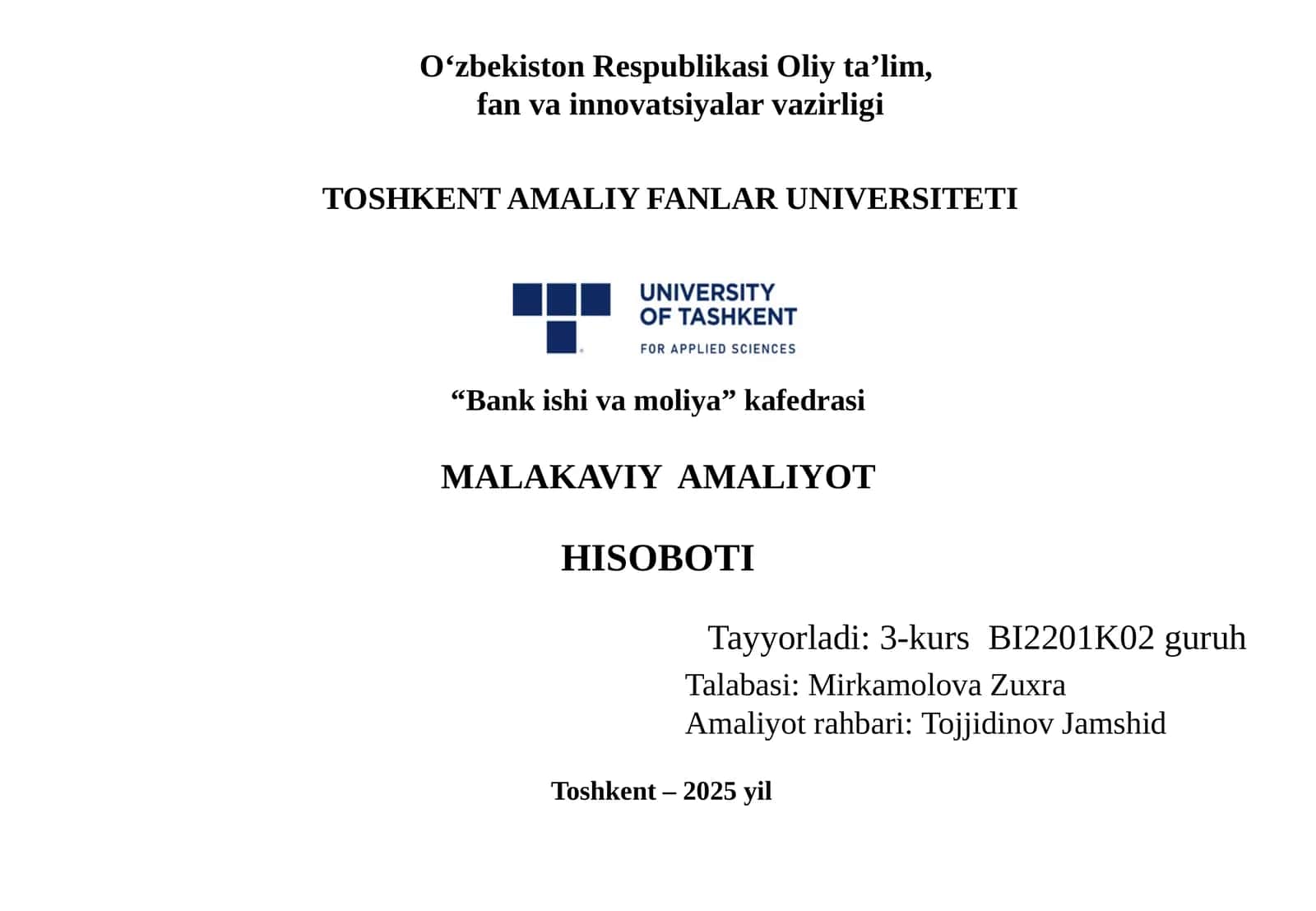 BANK ISHI VA MOLIYA