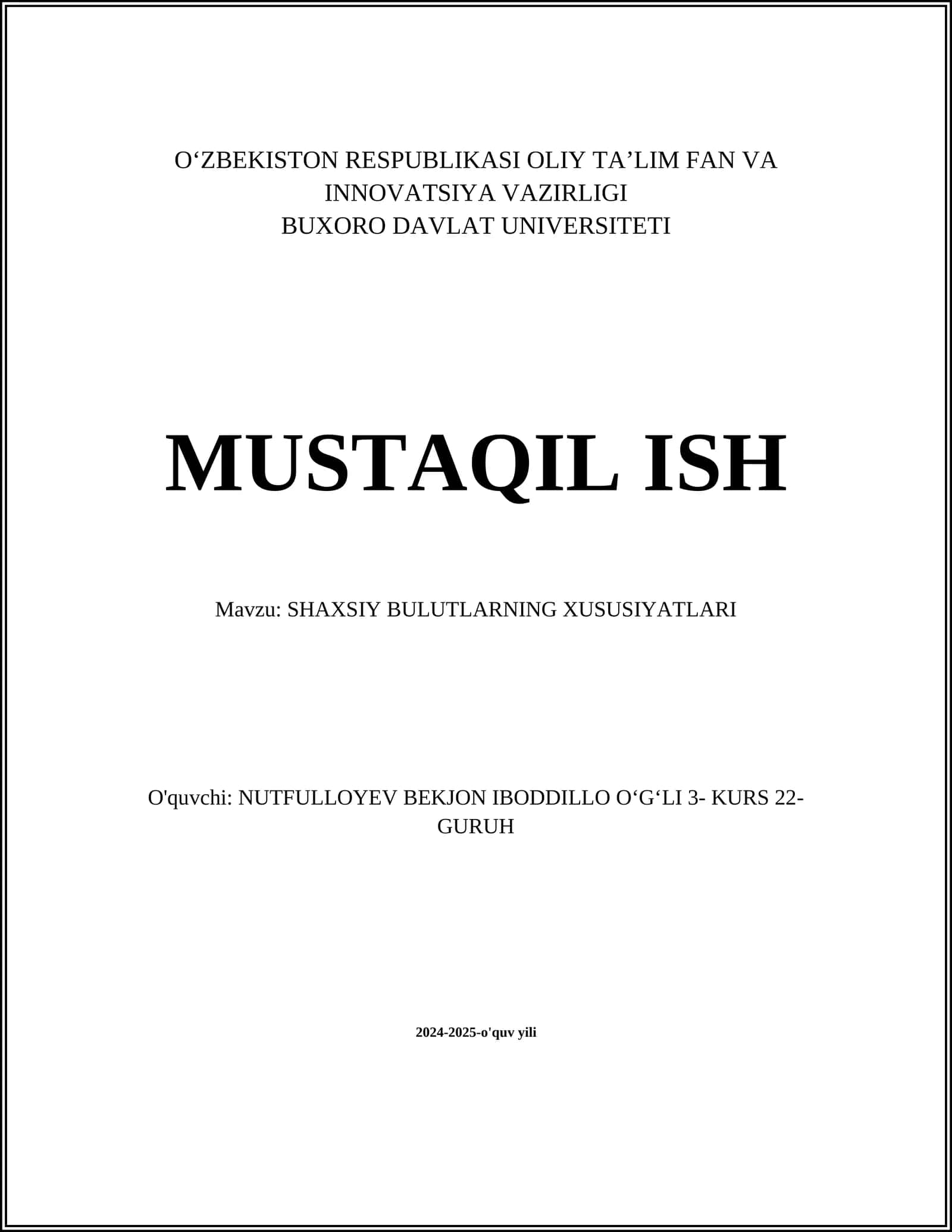 SHAXSIY BULUTLARNING XUSUSIYATLARI