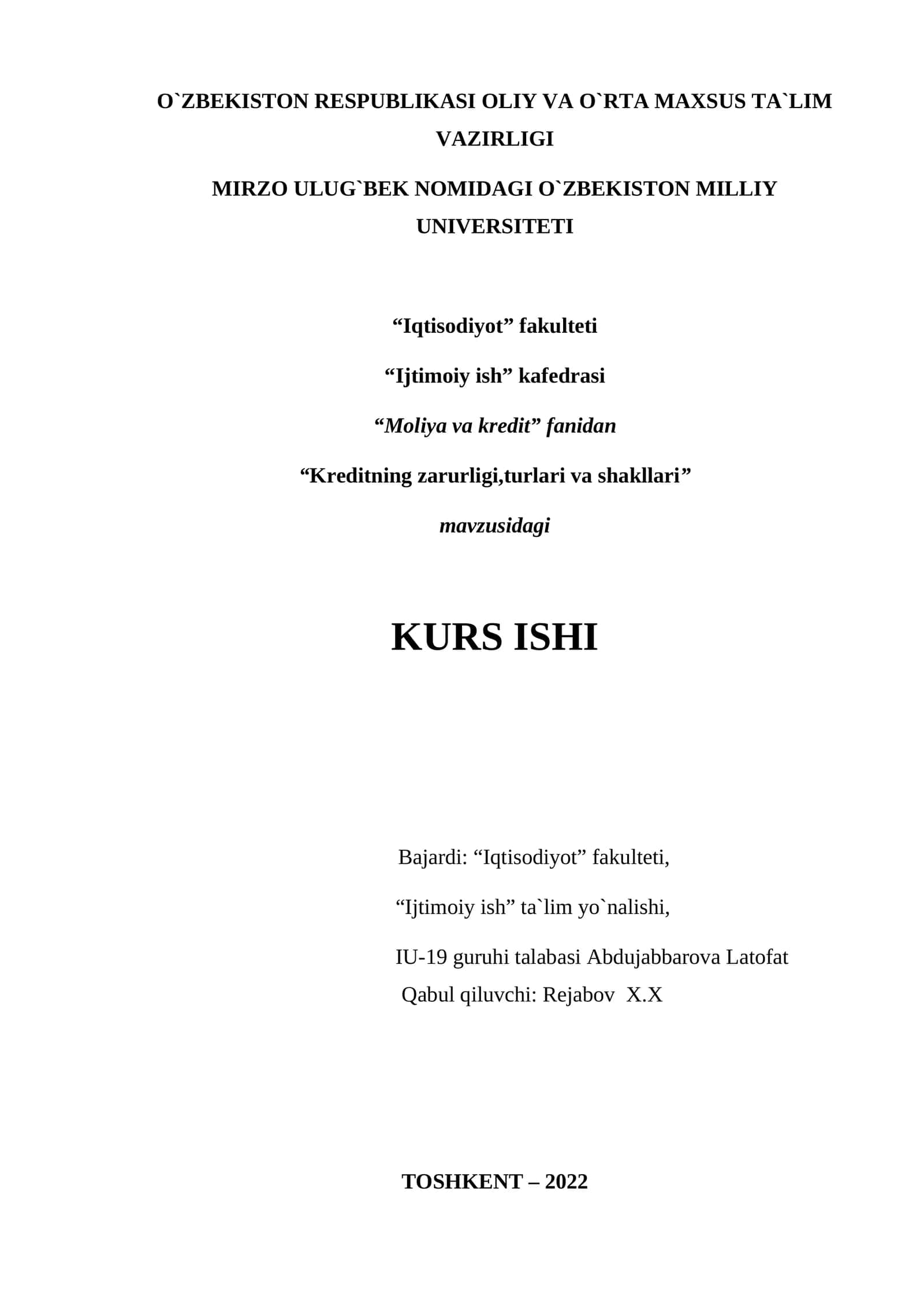 Kreditning zarurligi,turlari va shakllari