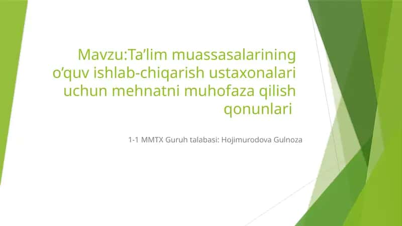 Mehnatni muhofaza qilish ustaxonalari uchun qonunlar