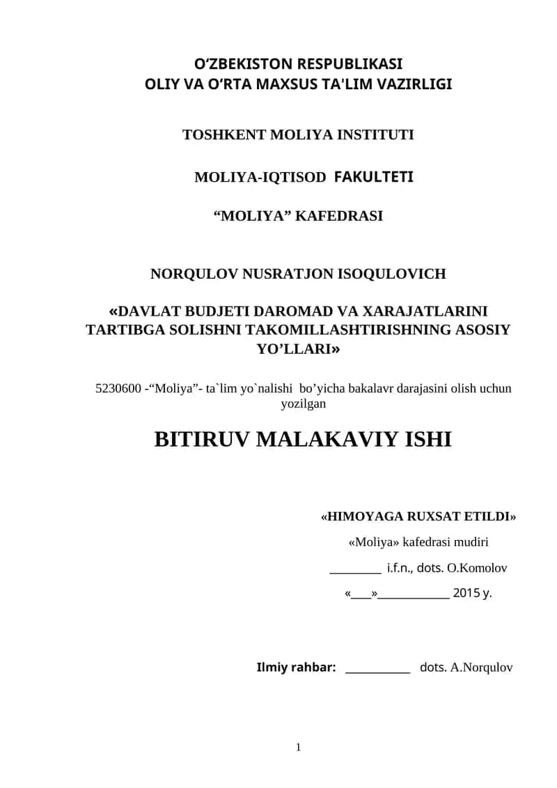 DAVLAT BUDJETINING NAZARIY VA TASHKILIY ASOSLARI