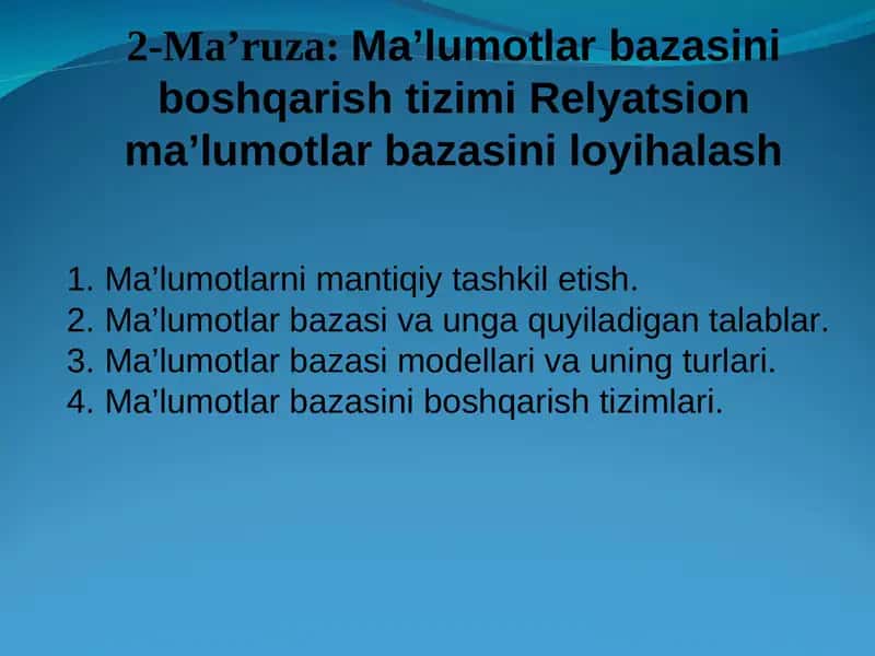 Mа'luмоtlаr bаzаsi vа bоshqаrish tizimlаri