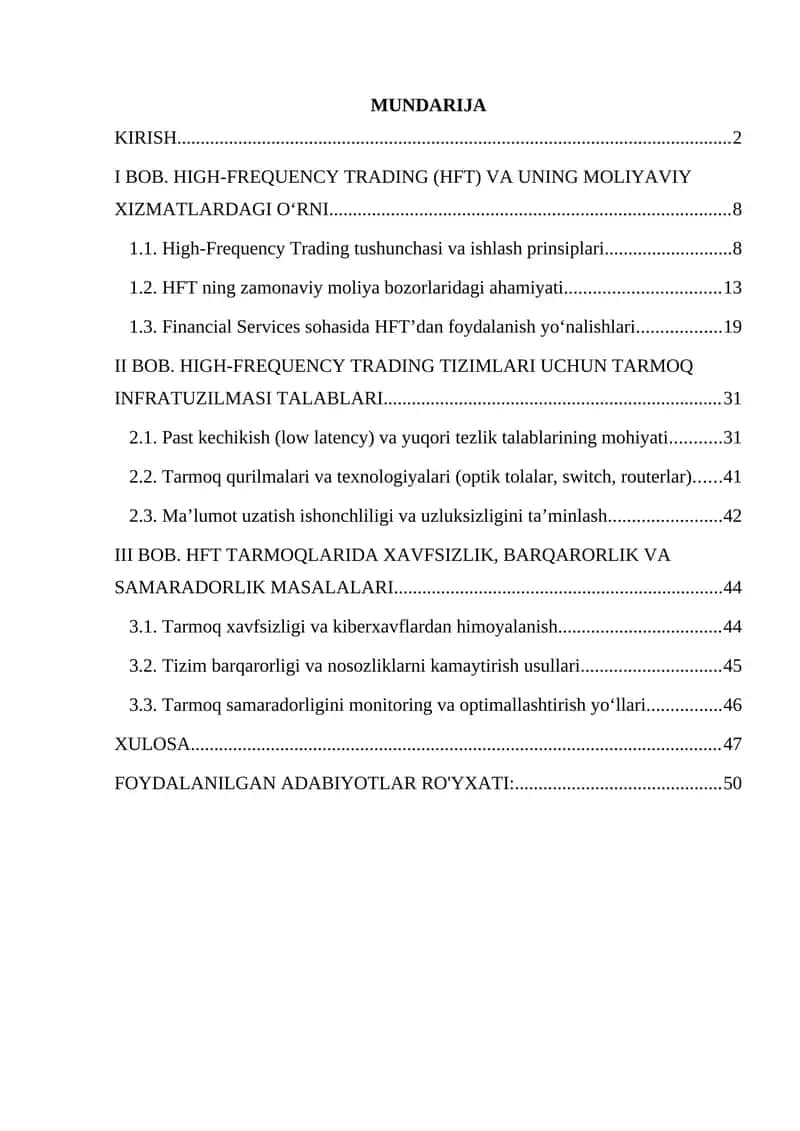 HIGH-FREQUENCY TRADING (HFT) VA UNING MOLIYAVIY XIZMATLARDAGI O‘RNI