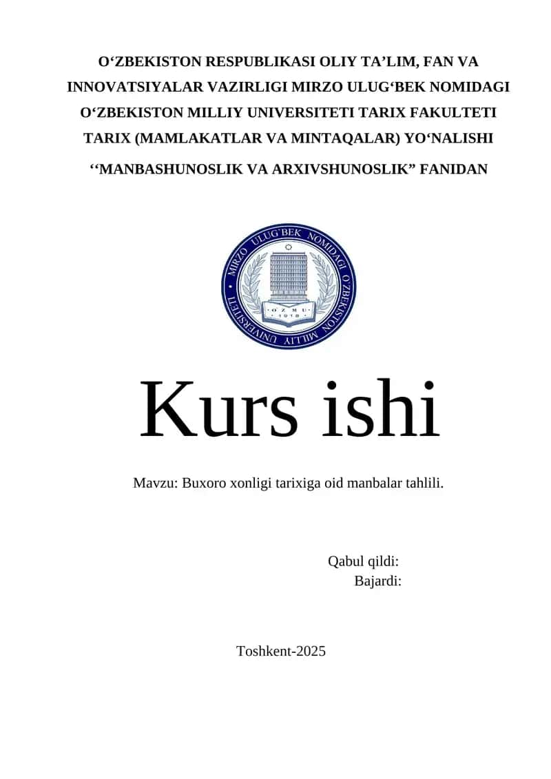 Buxoro xonligi tarixiga oid manbalar tahlili.