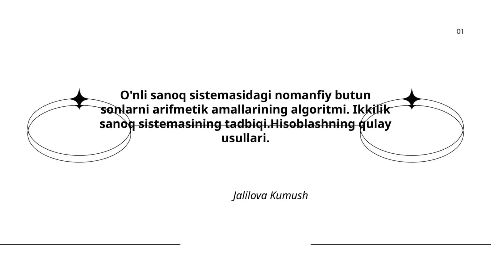 O'nli sanoq sistemasidagi nomanfiy butun sonlarni arifmetik amallarining algoritmi