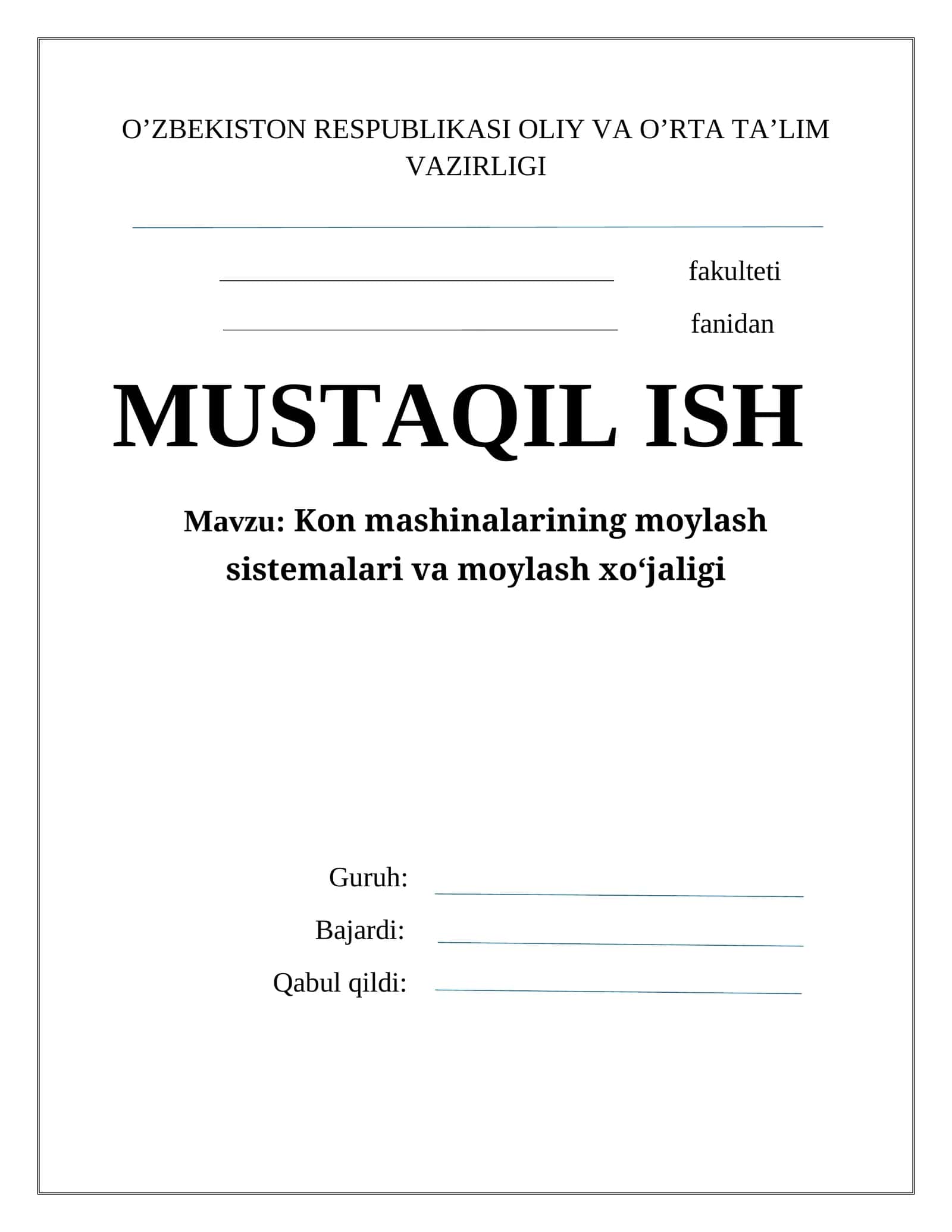 Kon mashinalarining moylash sistеmalari va moylash хo‘jaligi