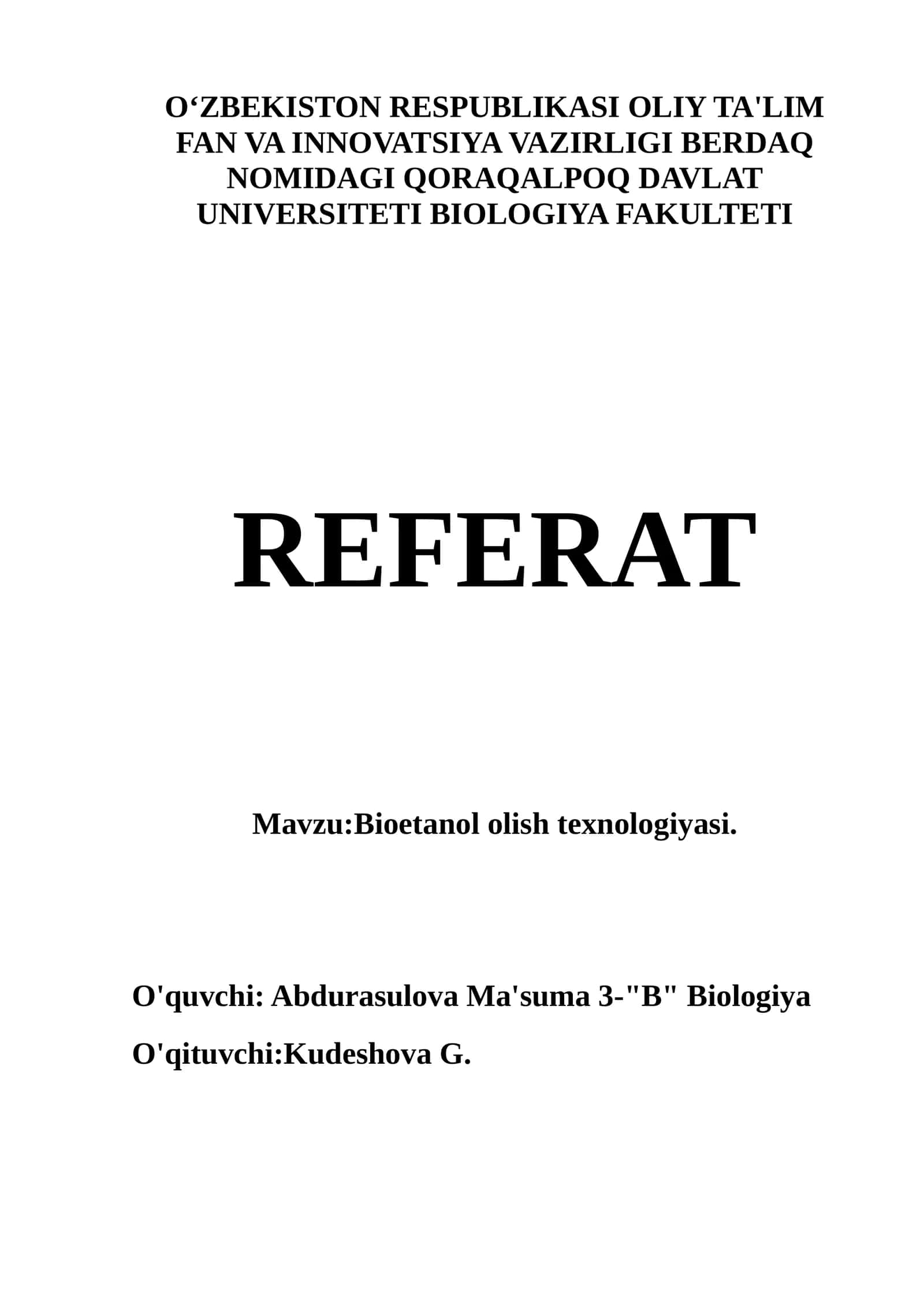 Bioetanol olish texnologiyasi