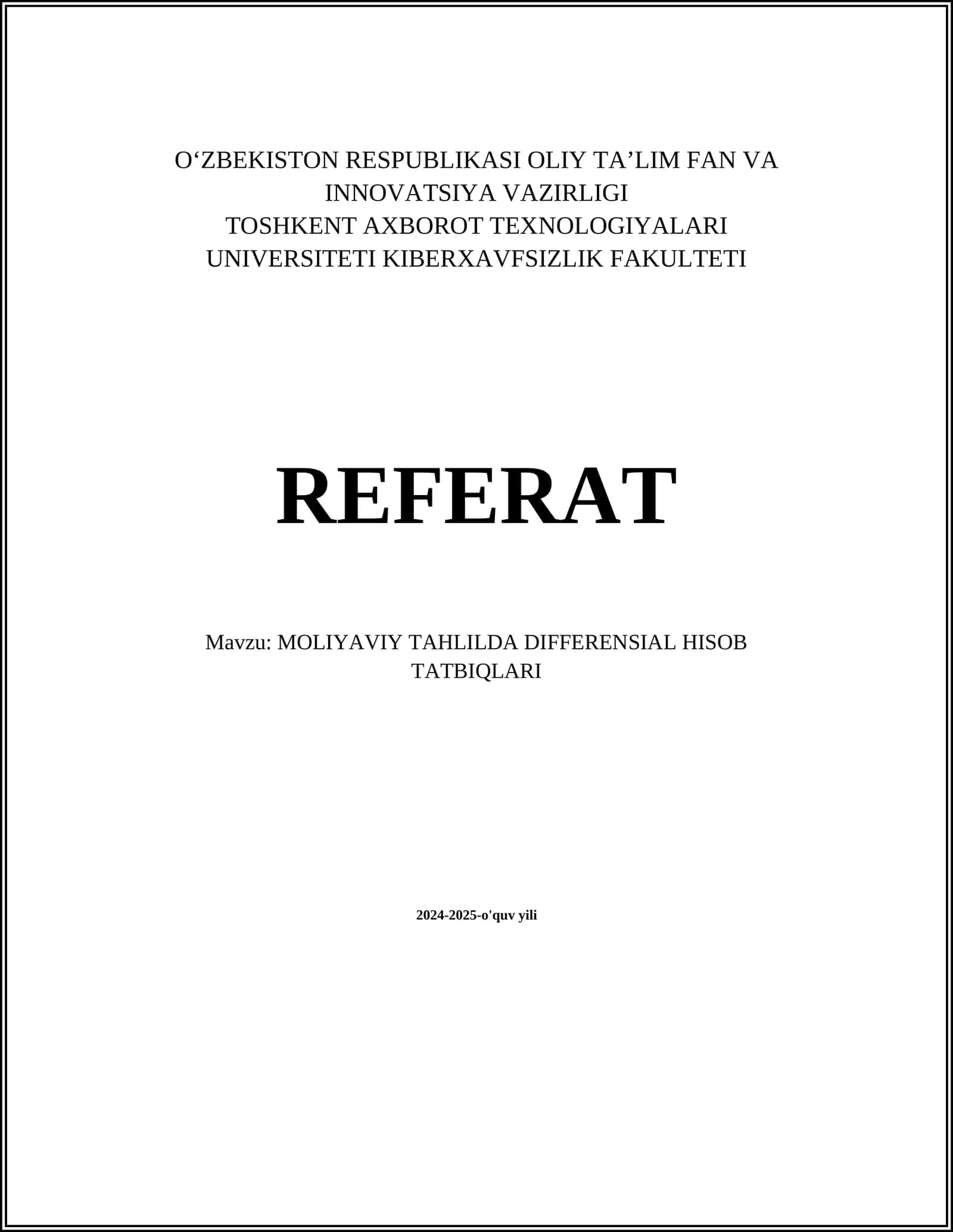 MOLIYAVIY TAHLILDA DIFFERENSIAL HISOB TATBIQLARI