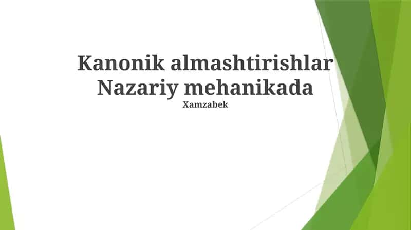 Kanonik almashtirishlar Nazariy mehanikada