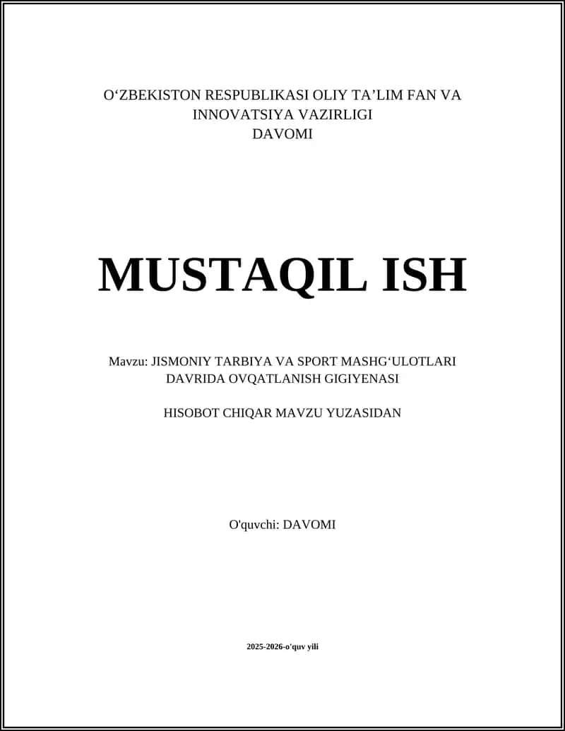 Jismoniy tarbiya va sport mashgʻulotlari vaqtida ovqatlanish gigiyenasining umumiy qoidalari