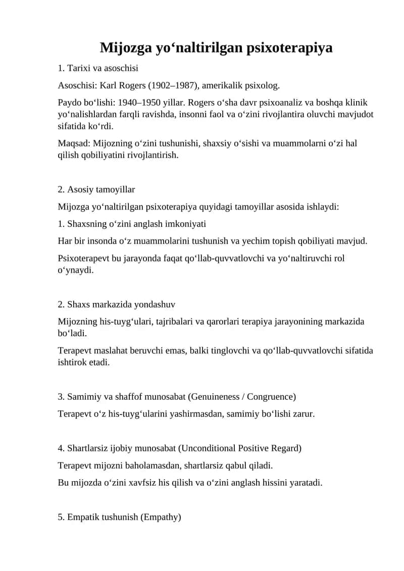 Mijozga yo‘naltirilgan psixoterapiya