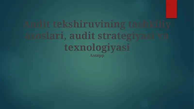 Audit tekshiruvining tashkiliy asoslari, audit strategiyasi va texnologiyasi
